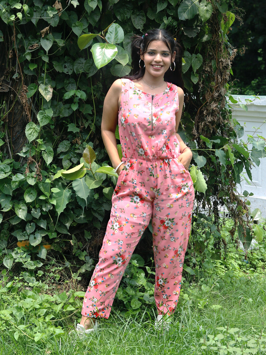 Girls Floral Print JumpsuitPeach TeenTrums