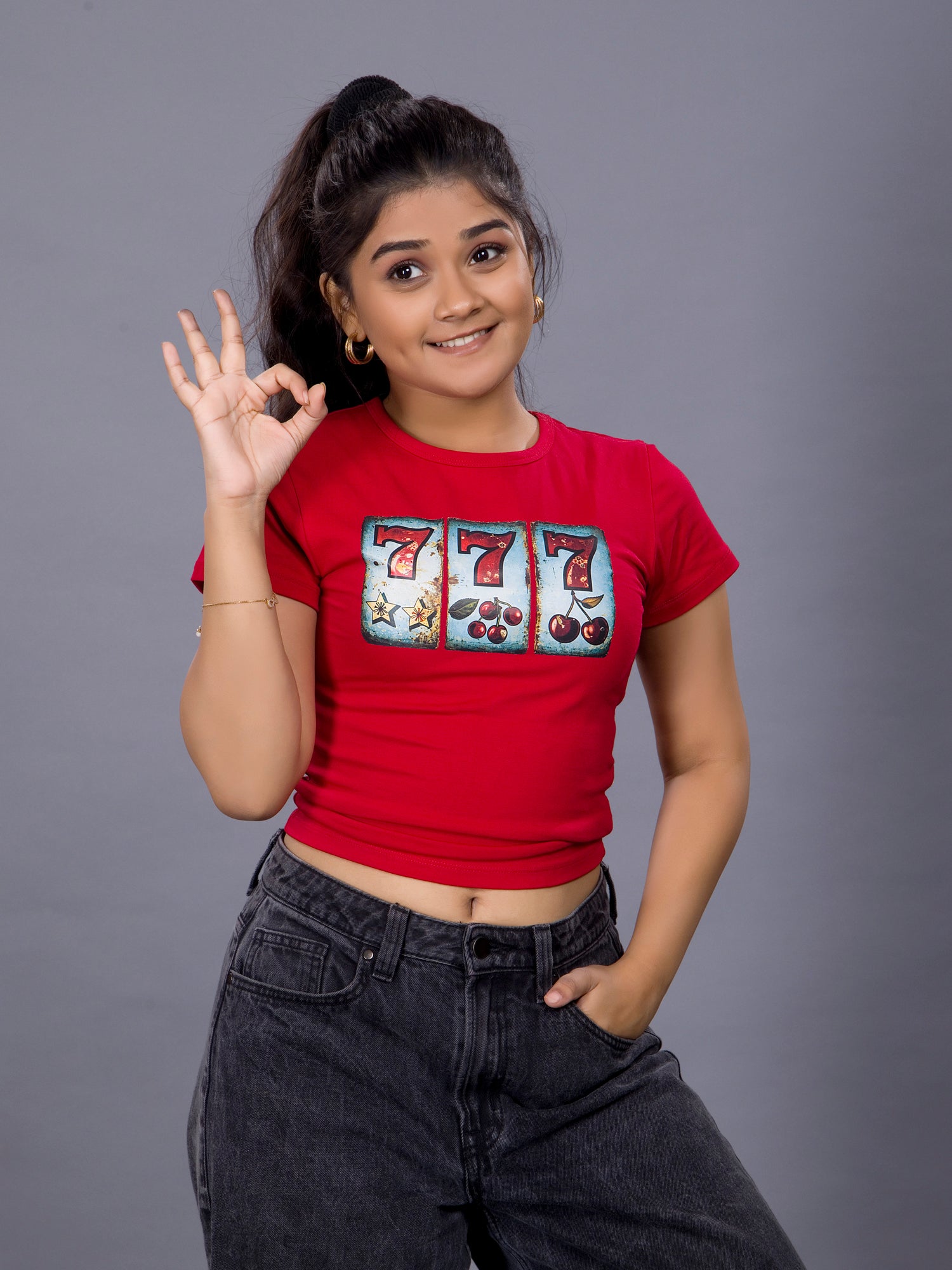 Girls Lucky 777 Graphic Baby Tee - Red