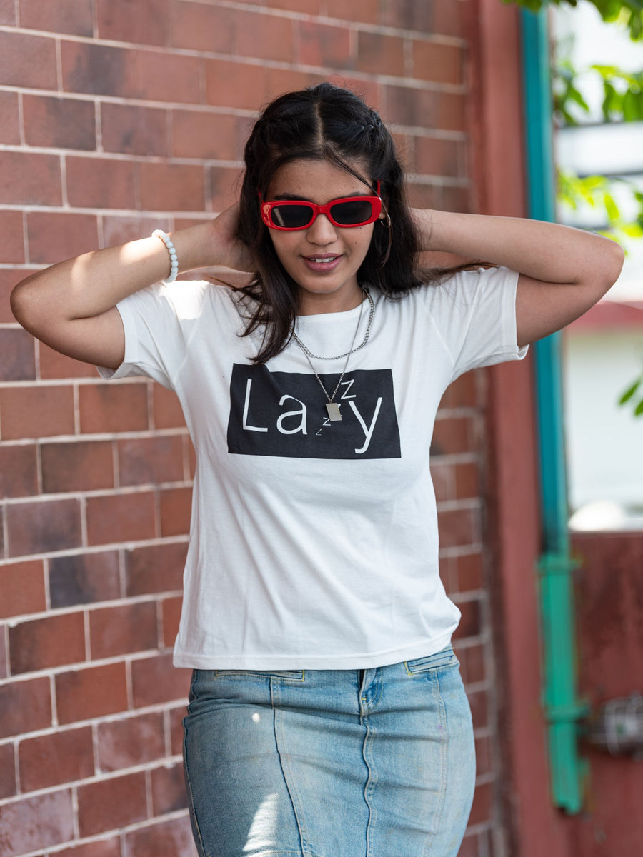 Stay Crazy White Full Sleeves Girls T-shirt