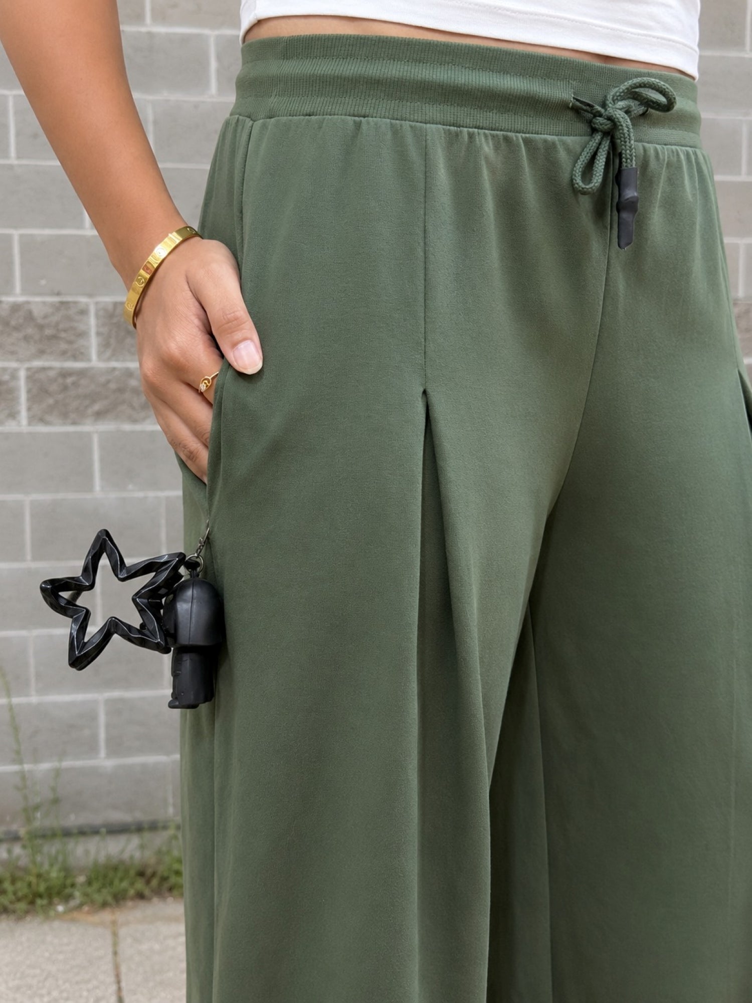 TeenTrums Girls Wide Leg Pleated Track Pants - Olive