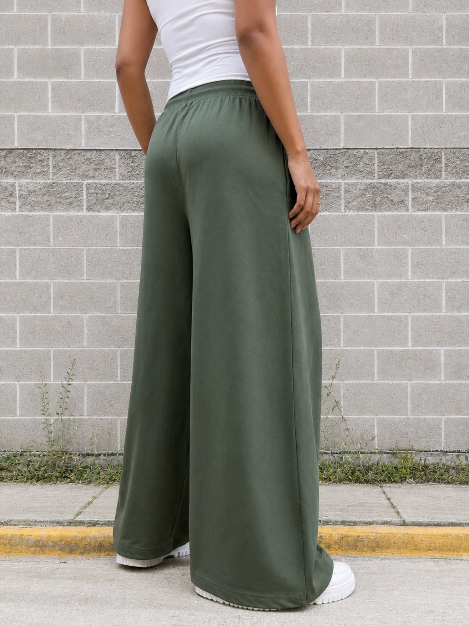 TeenTrums Girls Wide Leg Pleated Track Pants - Olive