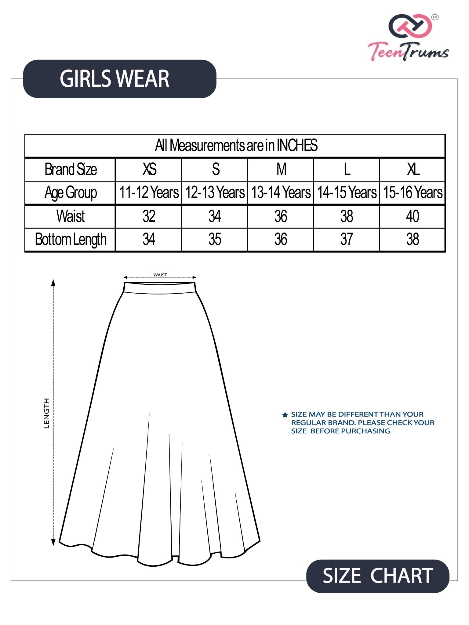 TeenTrums Girls Flared Maxi Skirt - White