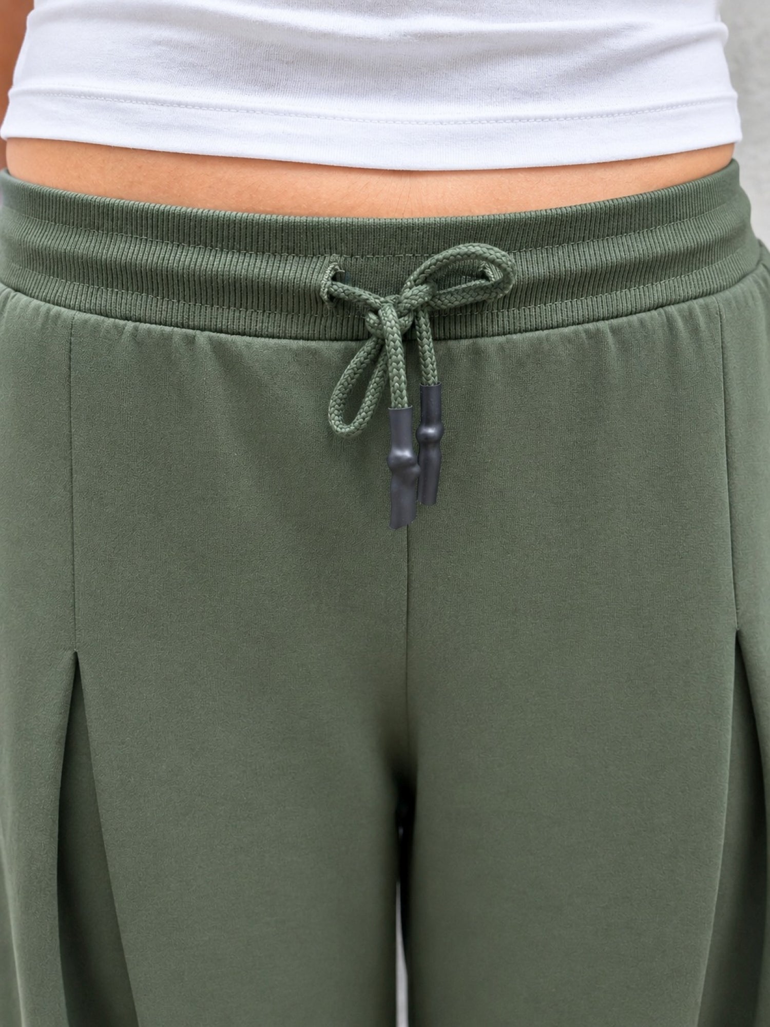 TeenTrums Girls Wide Leg Pleated Track Pants - Olive