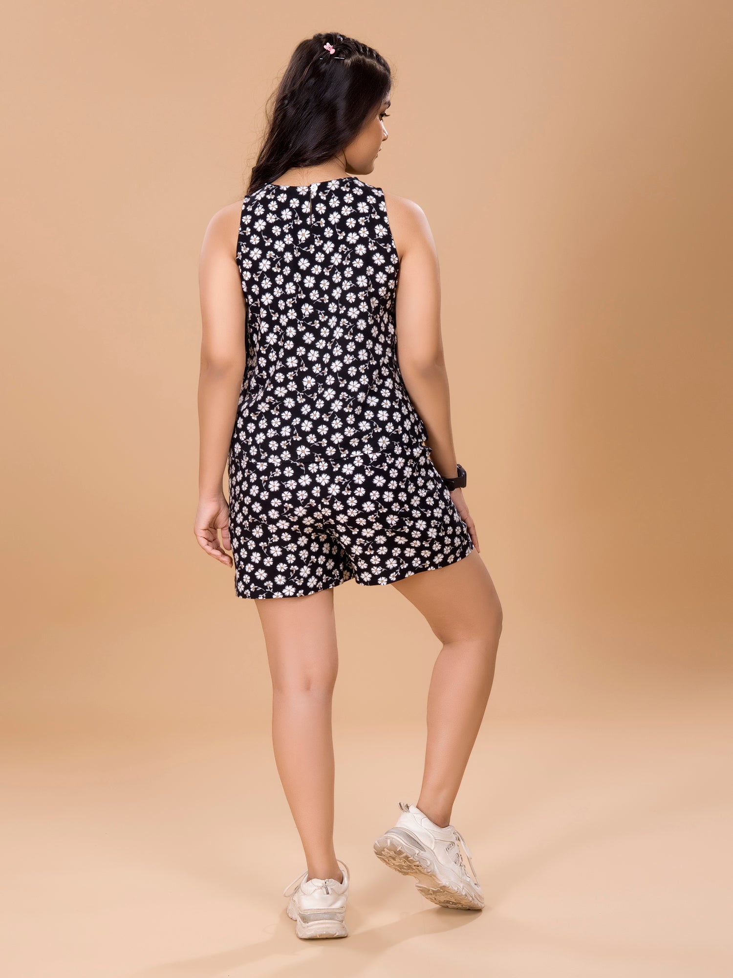 Girls Floral Print Co-Ord Set - Black