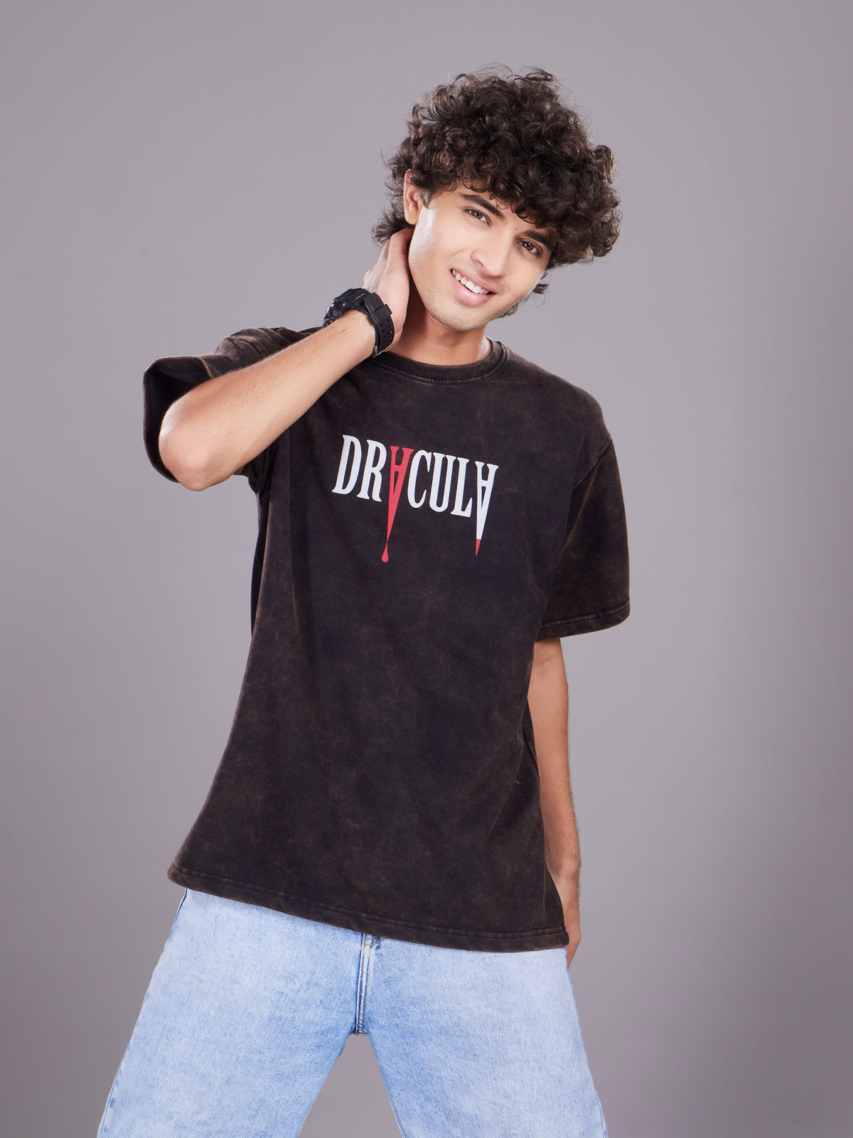 TeenTrums Boys Washed Graphic T-shirt - Black