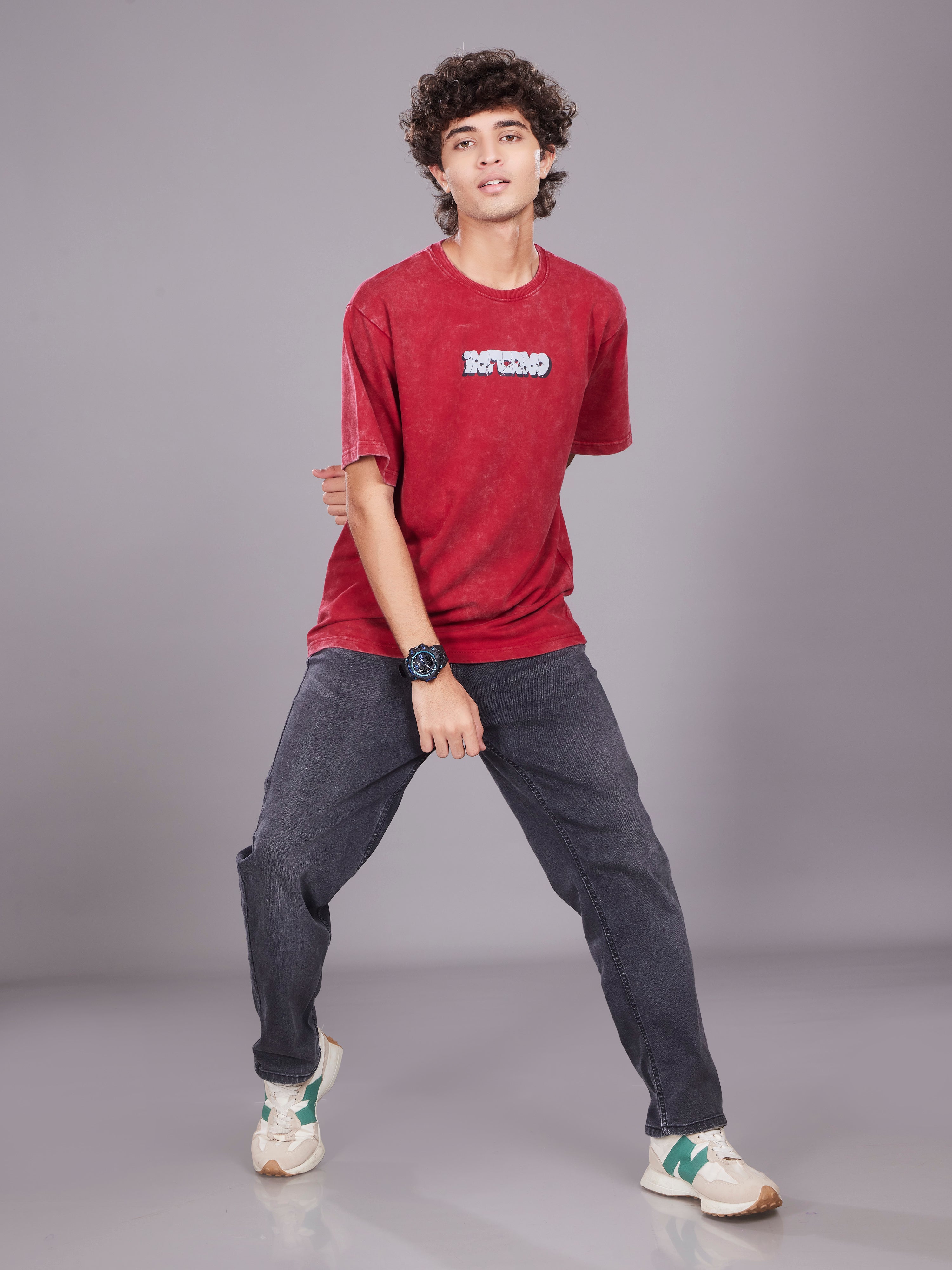 TeenTrums Boys Washed Graphic T-shirt - Red