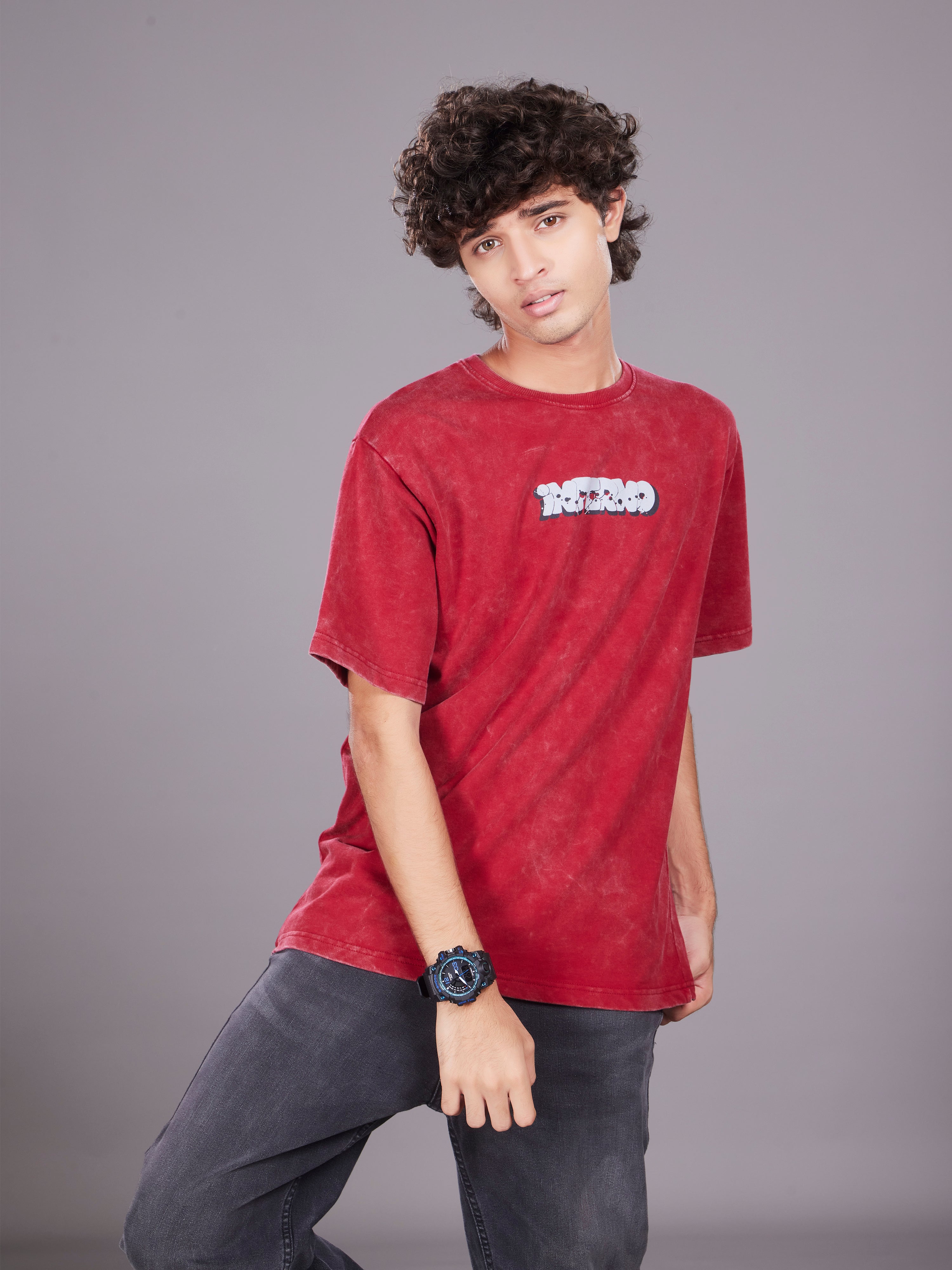TeenTrums Boys Washed Graphic T-shirt - Red