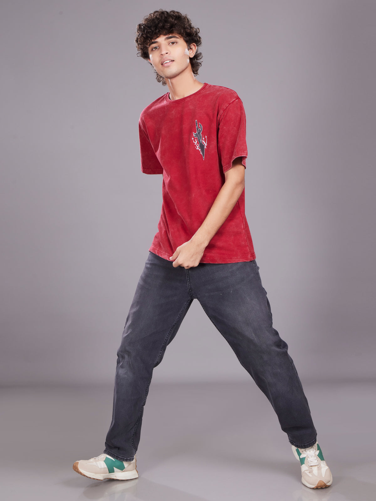 TeenTrums Boys Washed Graphic T-shirt - Red