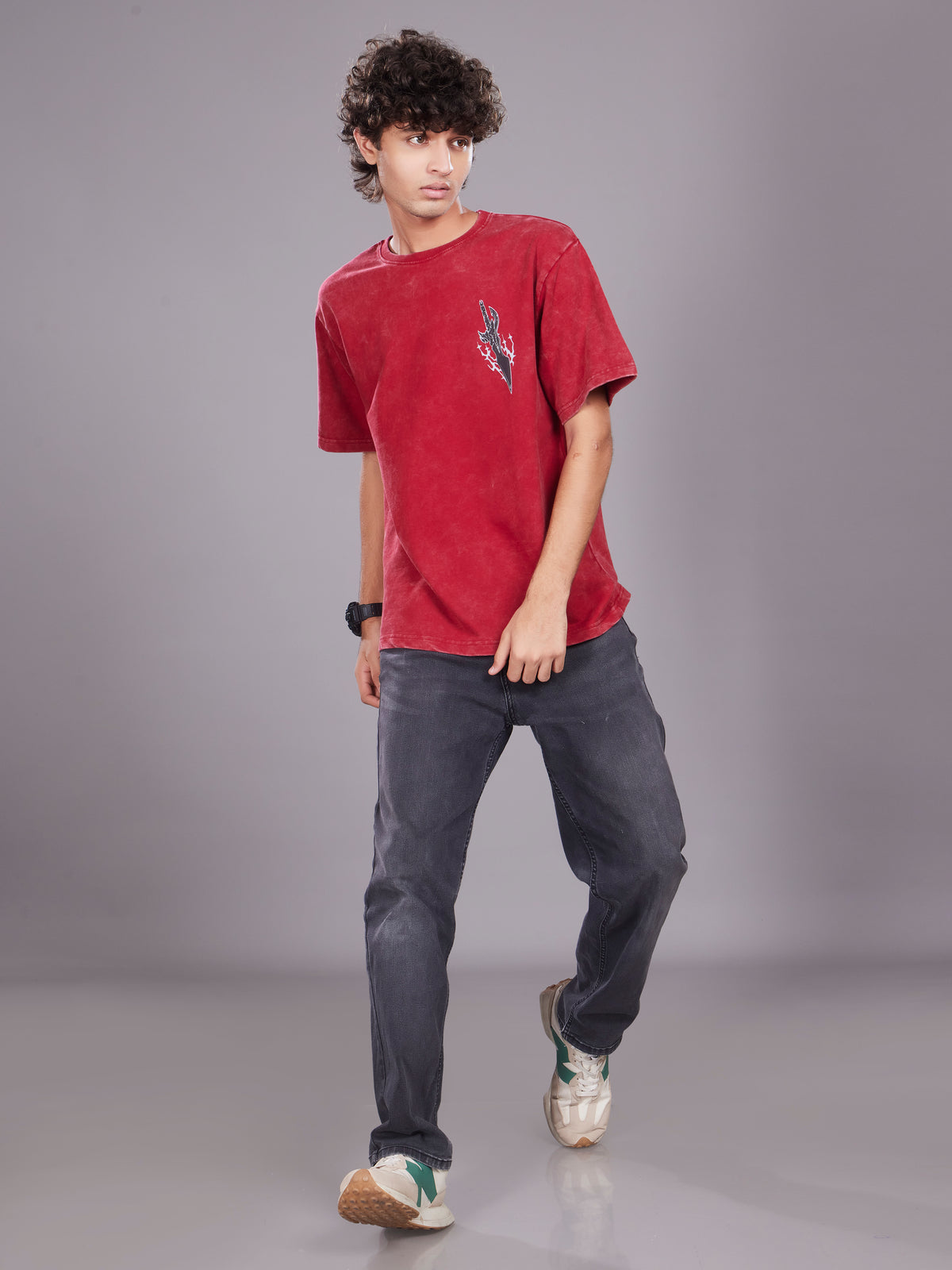 TeenTrums Boys Washed Graphic T-shirt - Red