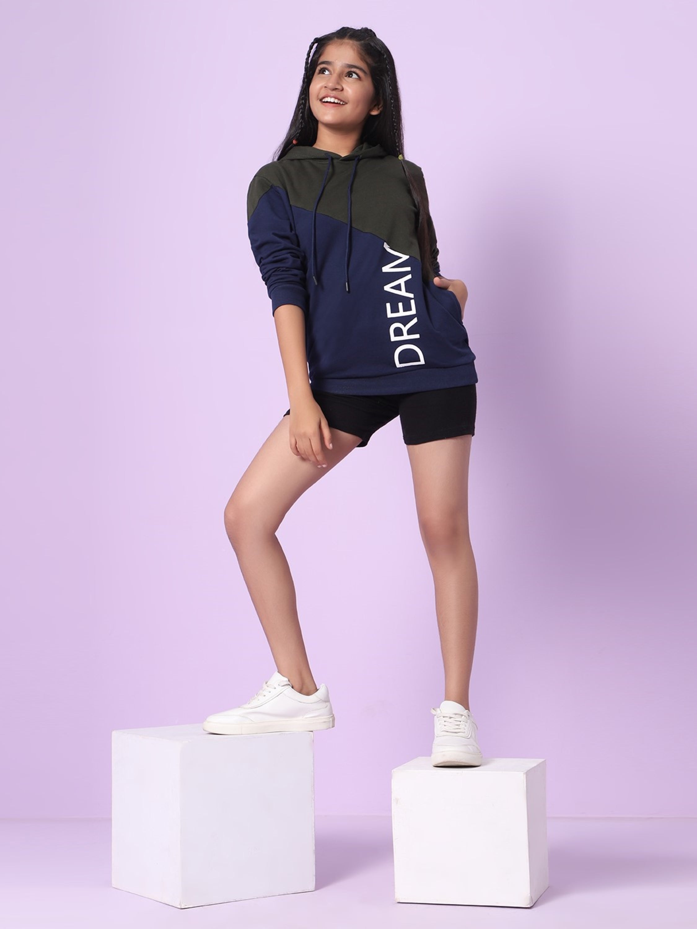 TeenTrums Unisex Sweatshirt with half on half pattern - Dreamer - Navy & Olive