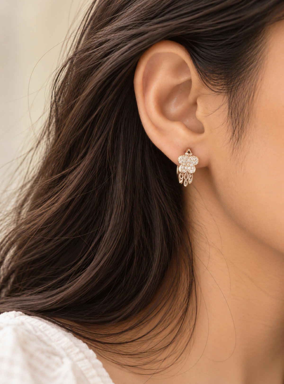 Gold Crystal Earrings- Flower