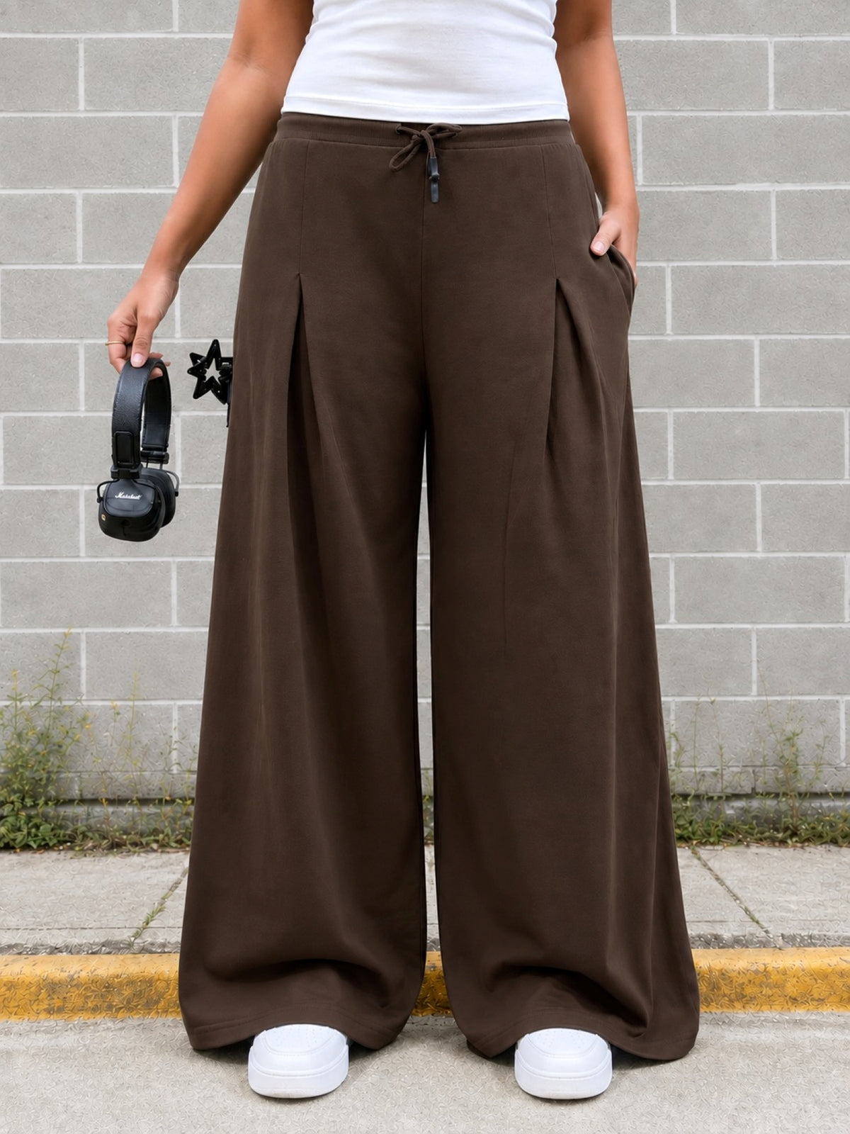 TeenTrums Girls Wide Leg Pleated Track Pants - Brown