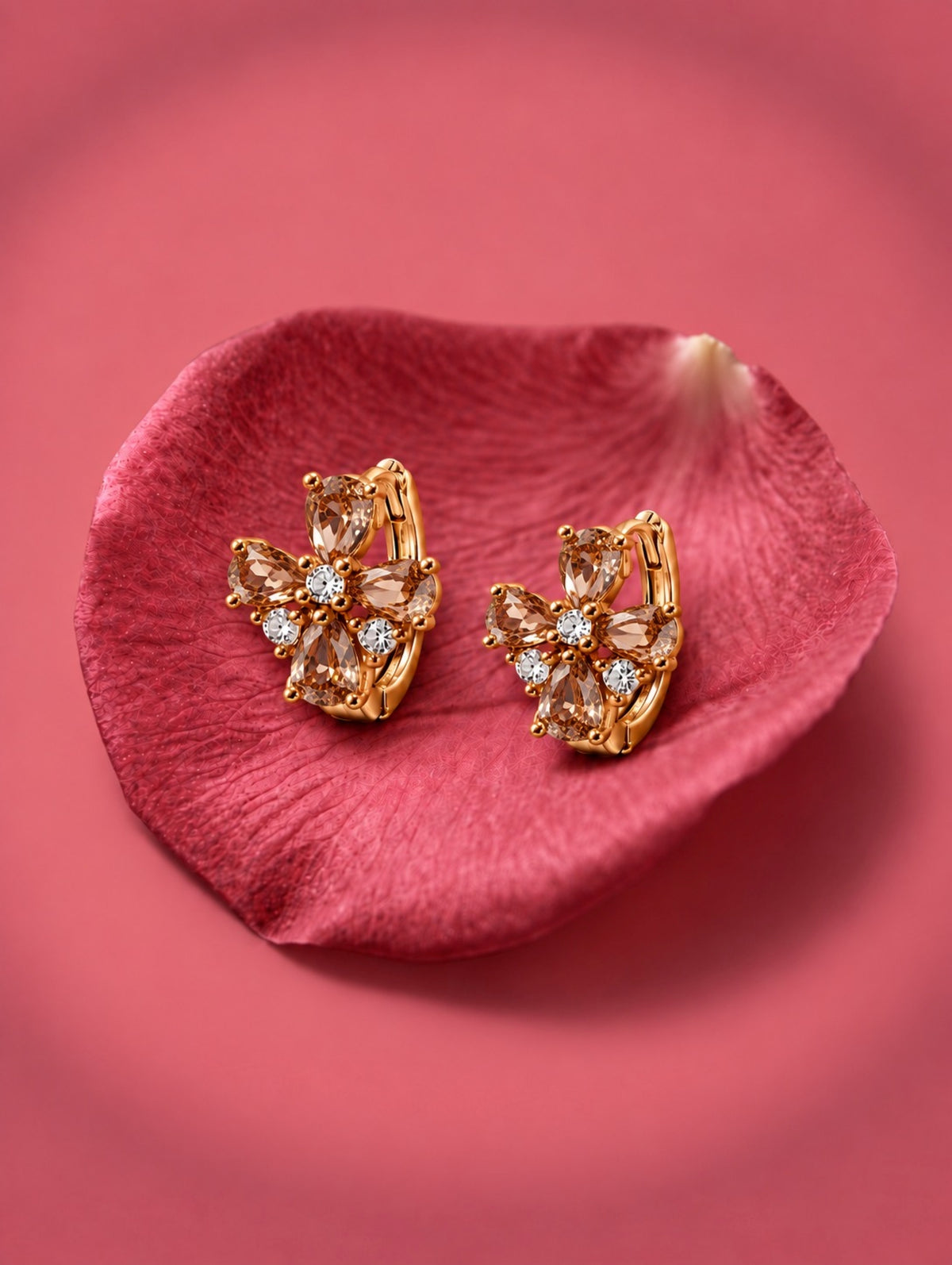 Stone Floral Gold-Tone Hoop Earrings- Gold