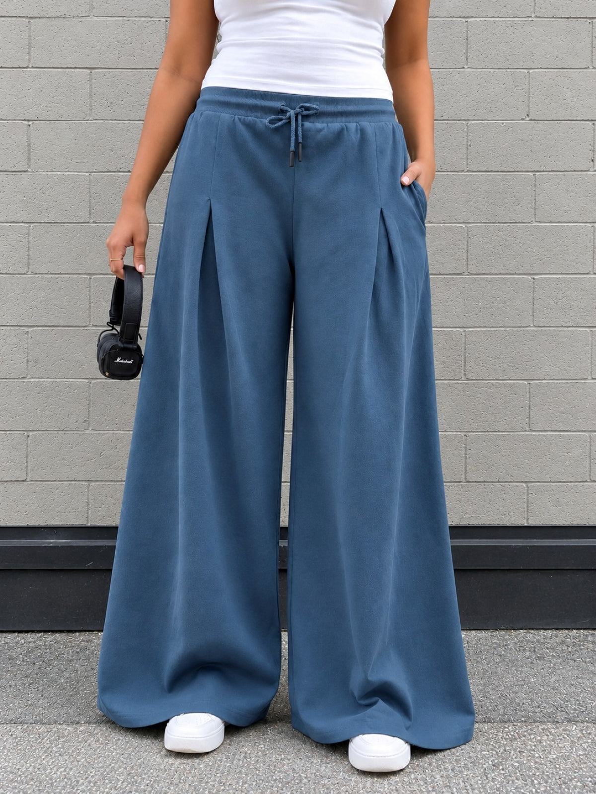 TeenTrums Girls Wide Leg Pleated Track Pants - Blue
