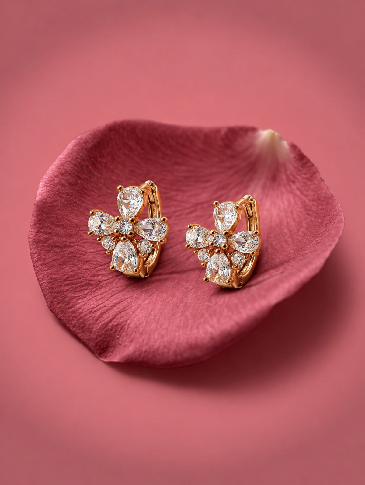 Stone Floral Gold-Tone Hoop Earrings- Clear
