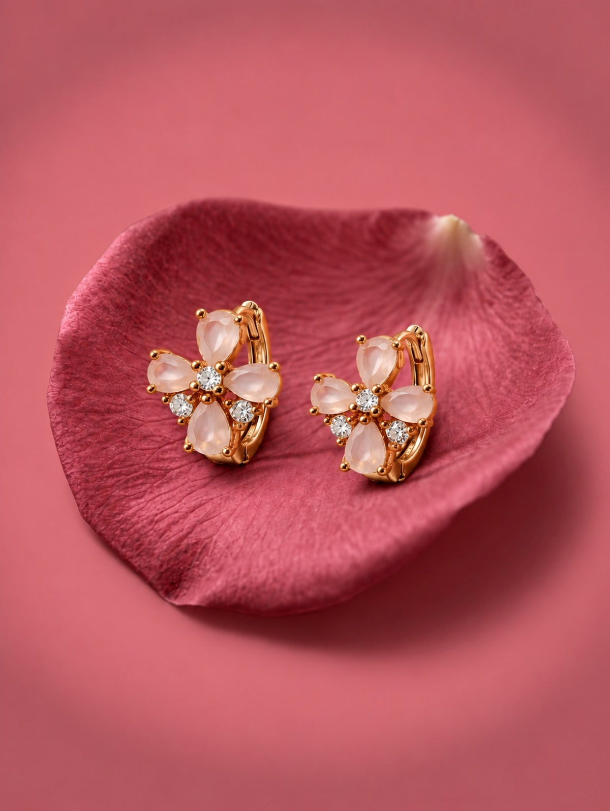 Stone Floral Gold-Tone Hoop Earrings- Peach