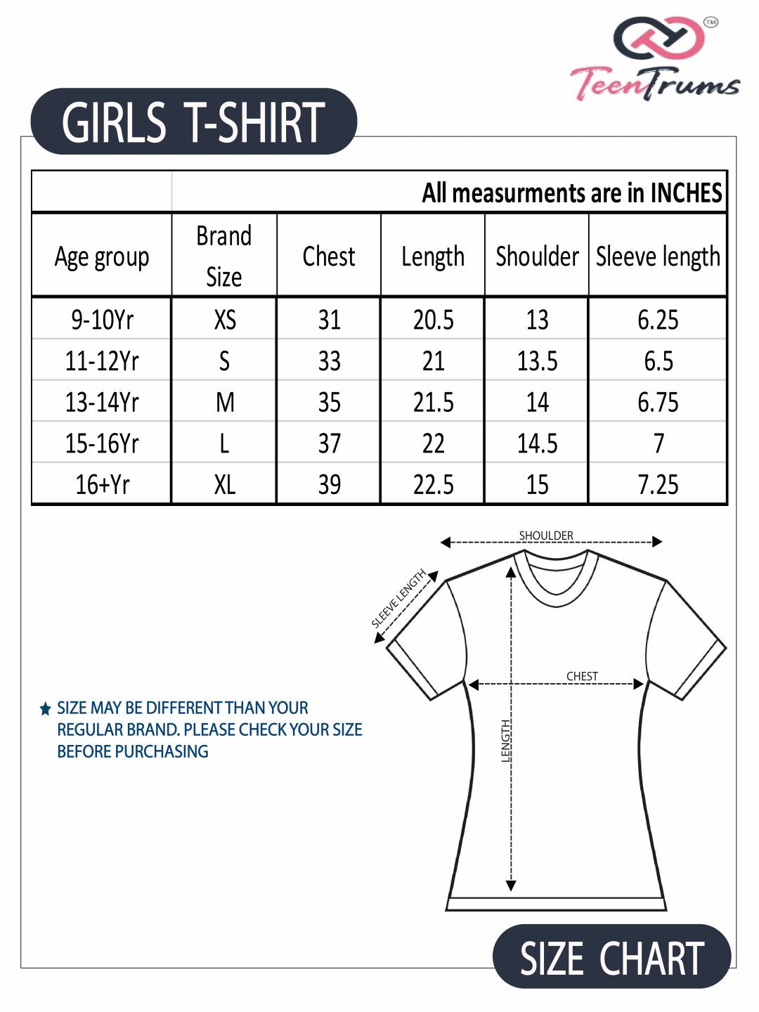 TeenTrums Pack of 3 - Girls Graphic Print Tee 100% Cotton T-Shirt Round Neck Half Sleeves - Blue / White / Lilac