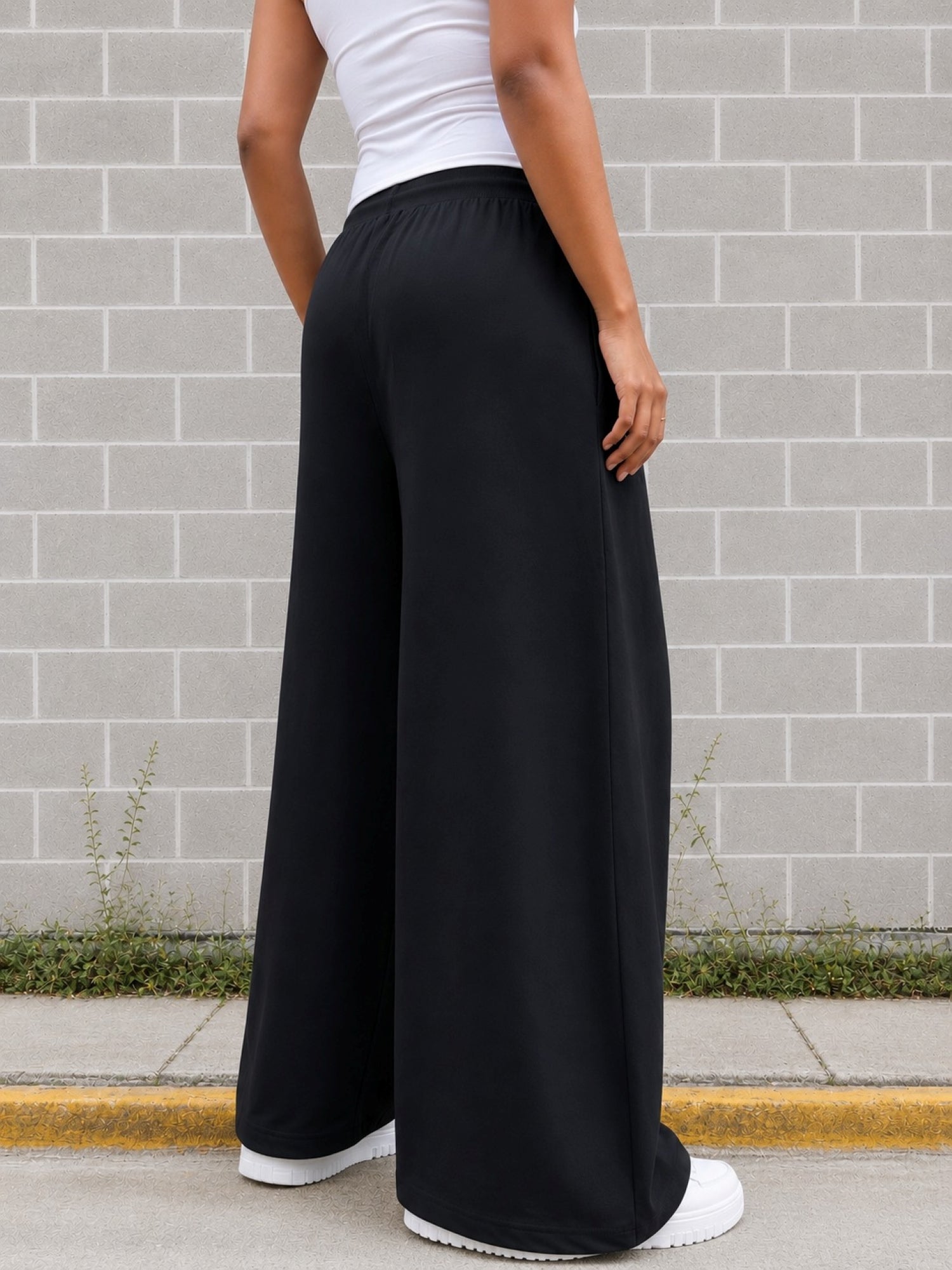 TeenTrums Girls Wide Leg Pleated Track Pants - Black
