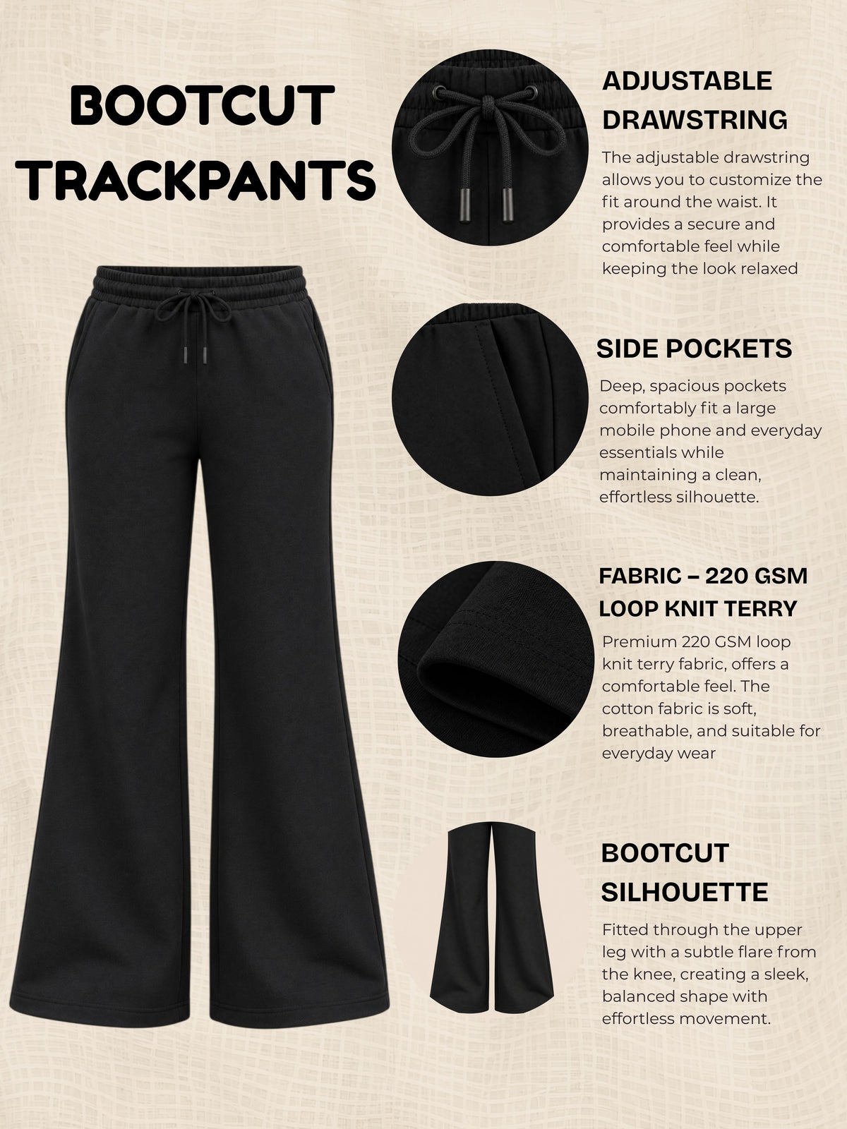 Girls Bootcut Trackpants - Black