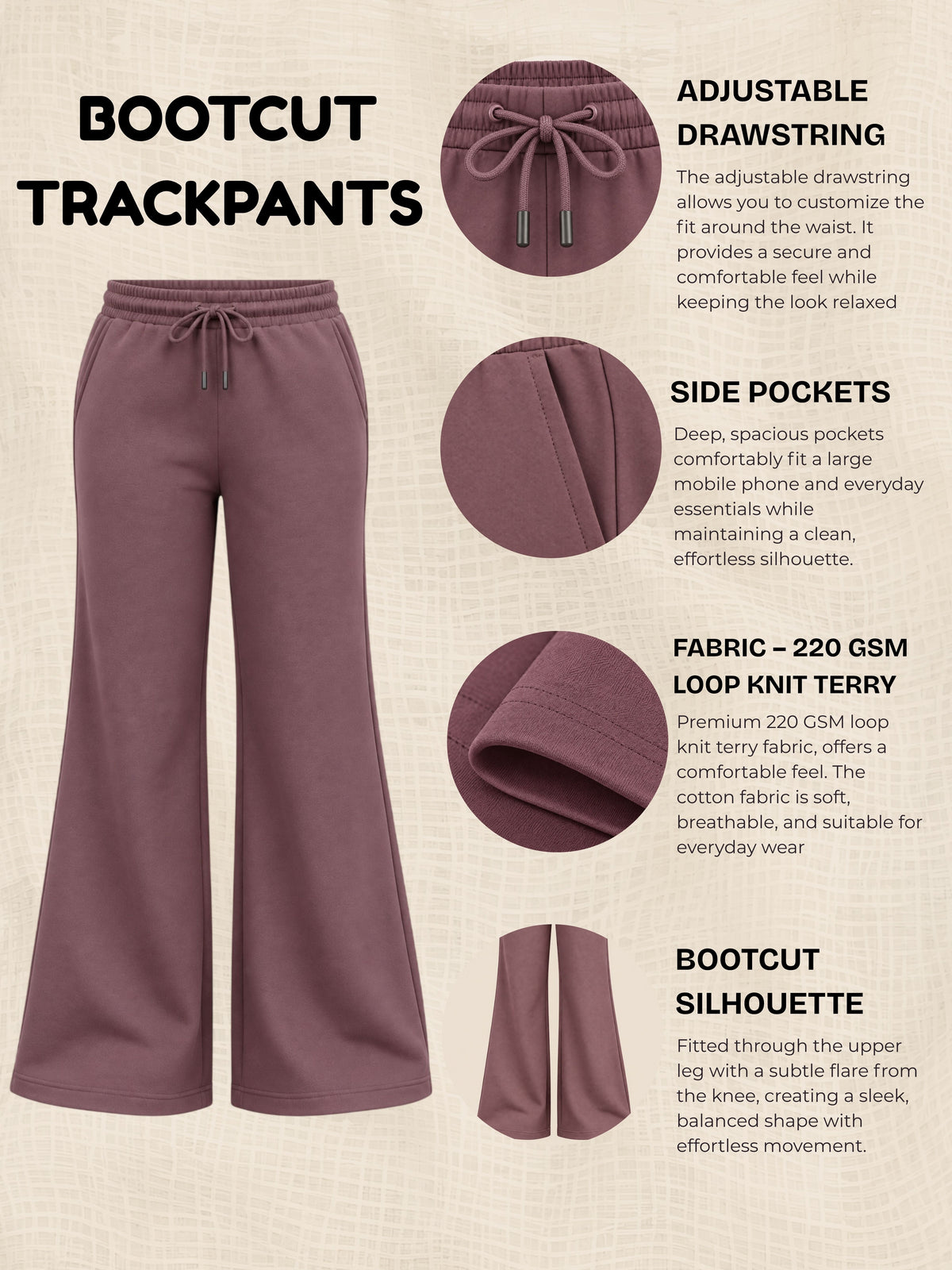 Girls Bootcut Trackpants - Mauve