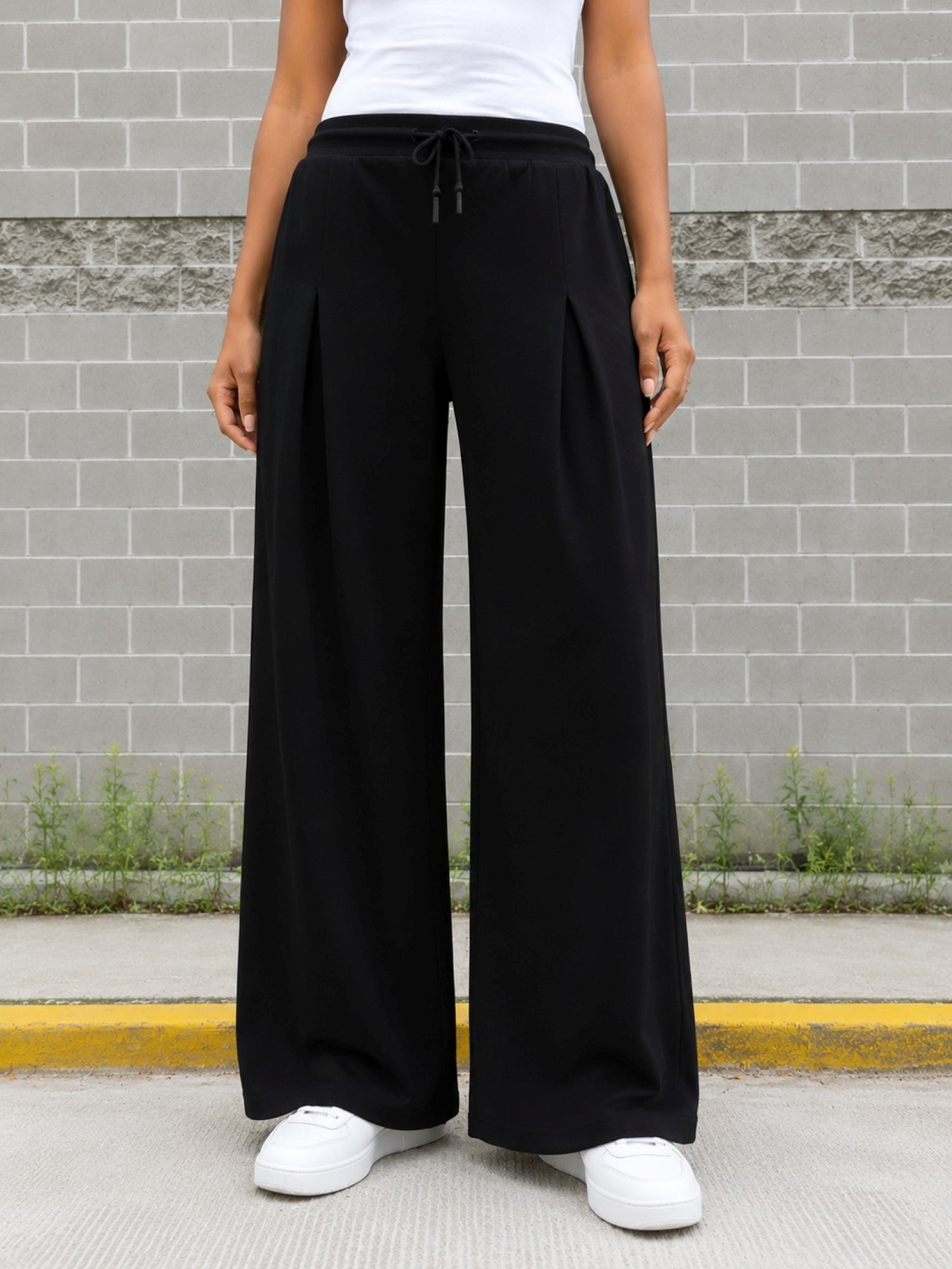 TeenTrums Girls Wide Leg Pleated Track Pants - Black