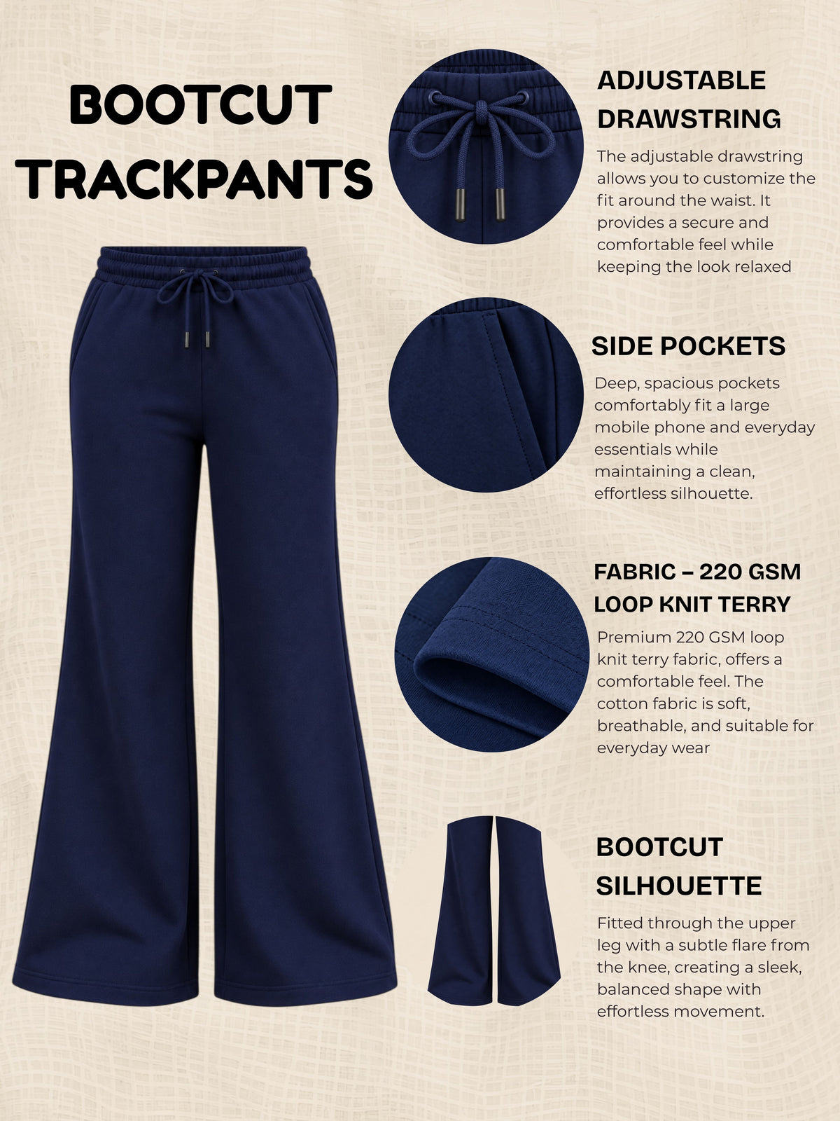 Girls Bootcut Trackpants - Navy