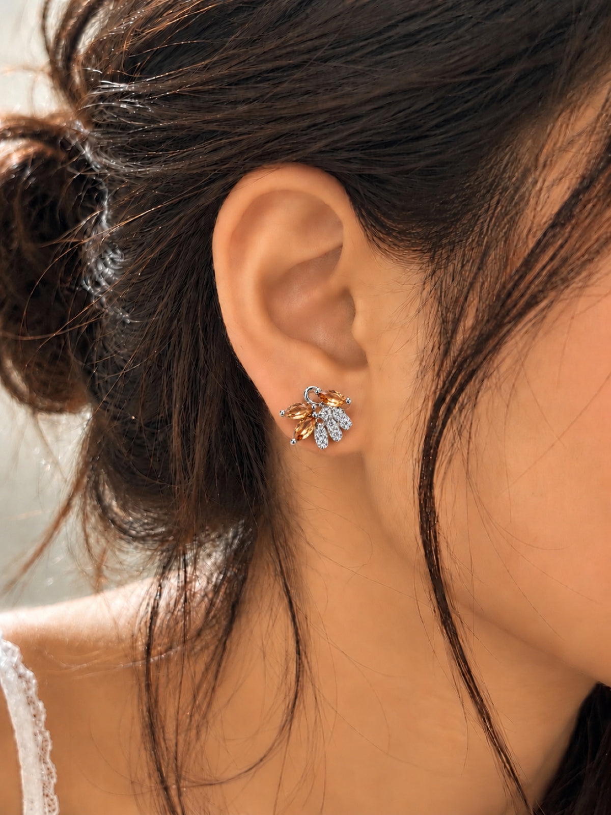 Crystal Cascade Earrings- Peach