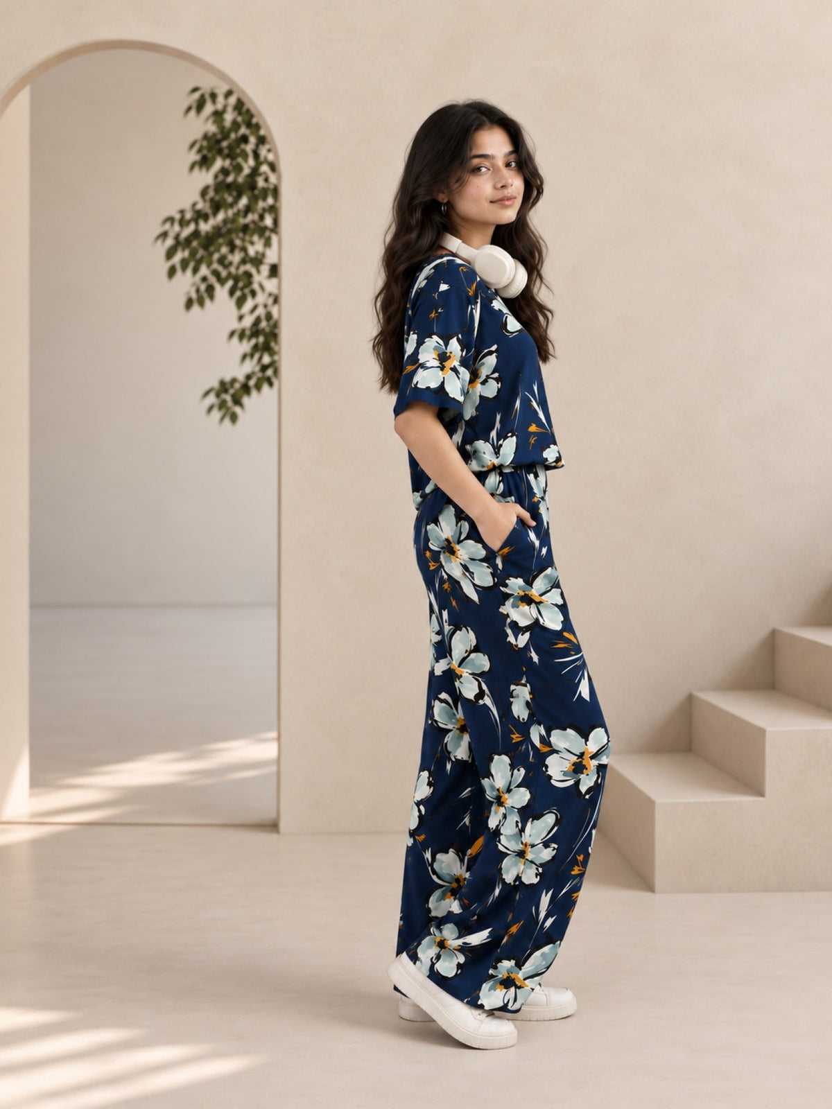 Crocus Print Co-Ord set - Navy