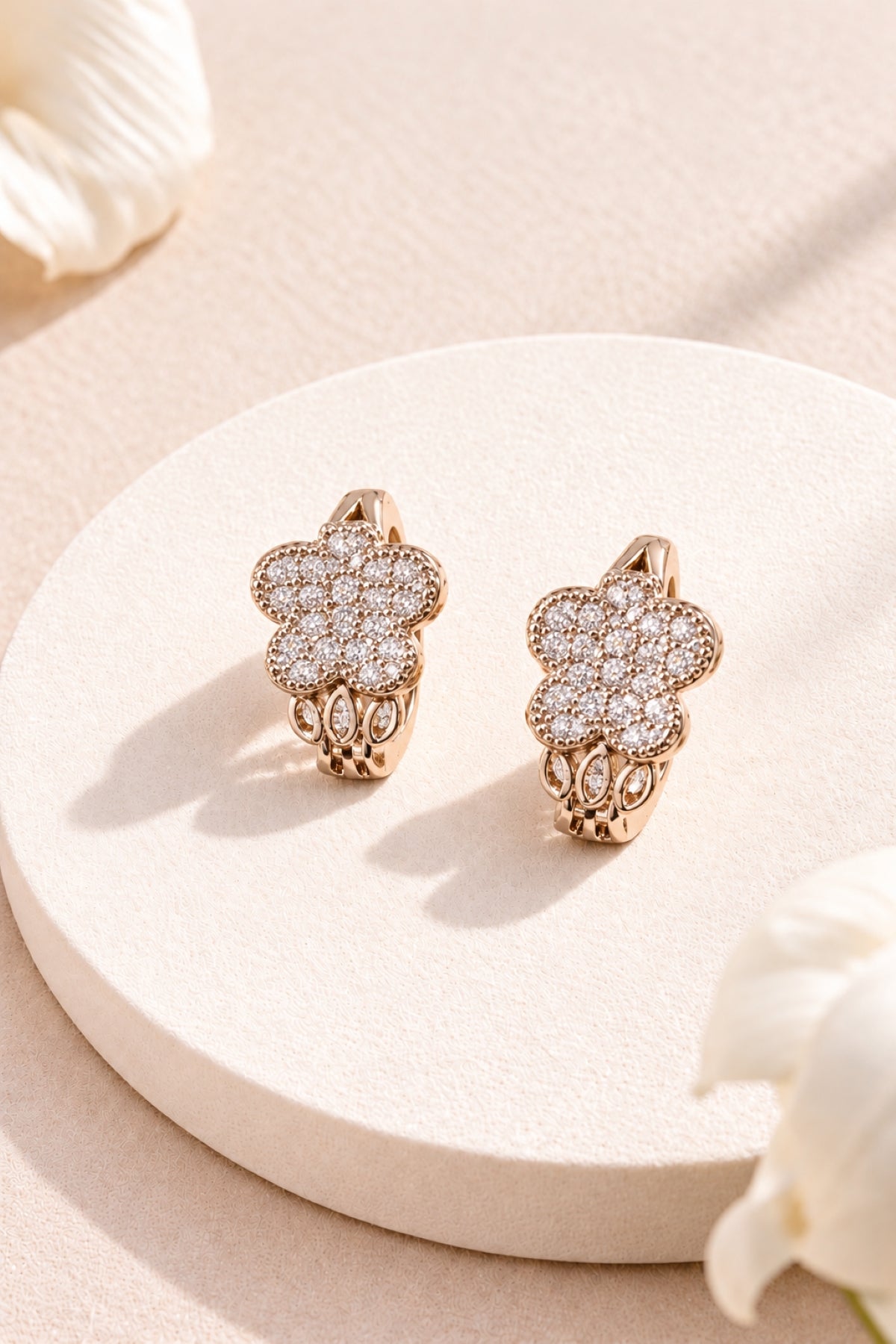 Gold Crystal Earrings- Flower