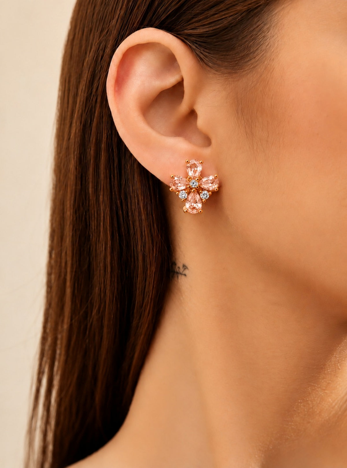 Stone Floral Gold-Tone Hoop Earrings- Gold