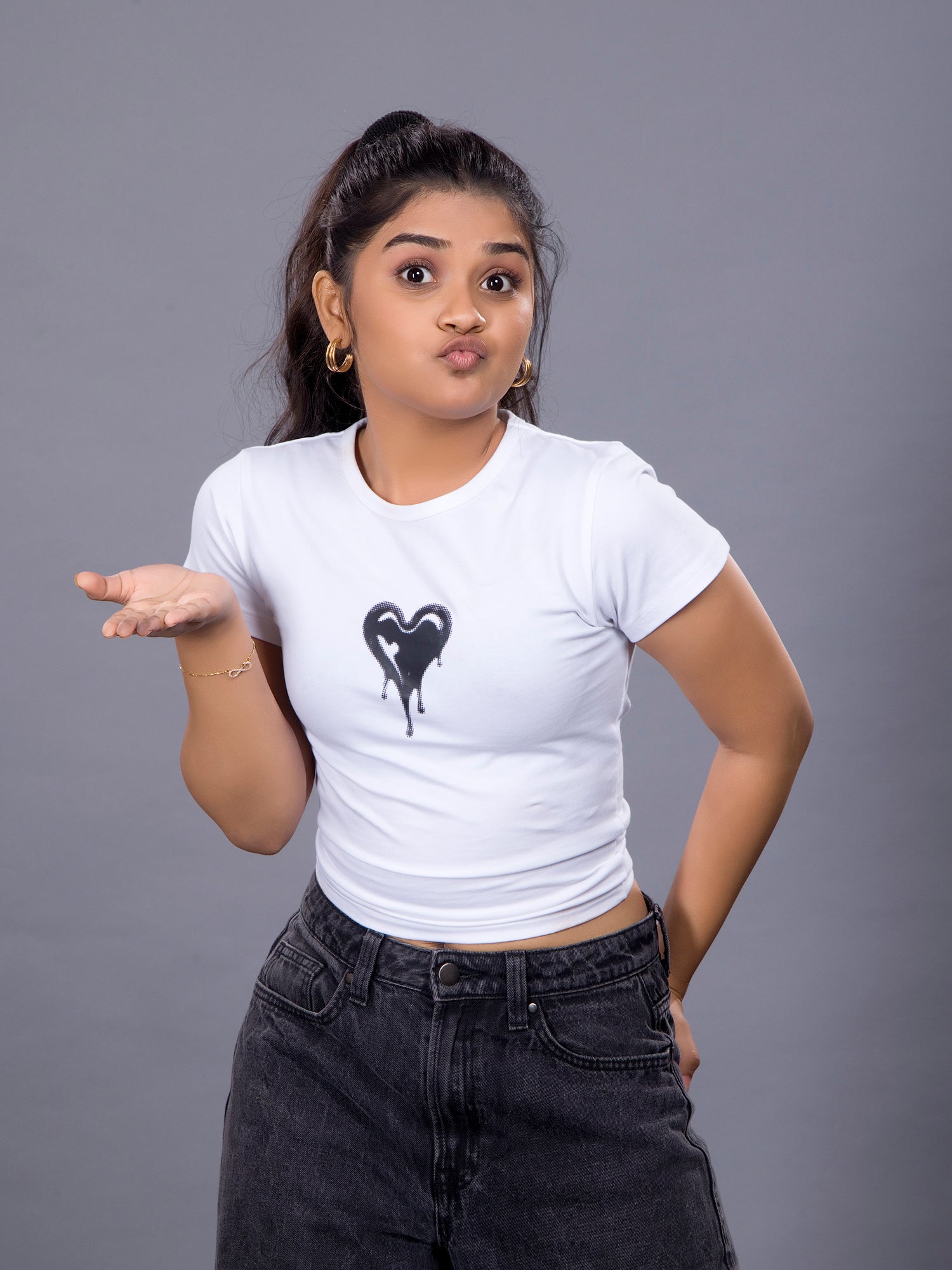 Girls Drip Heart Graphic Tee - White