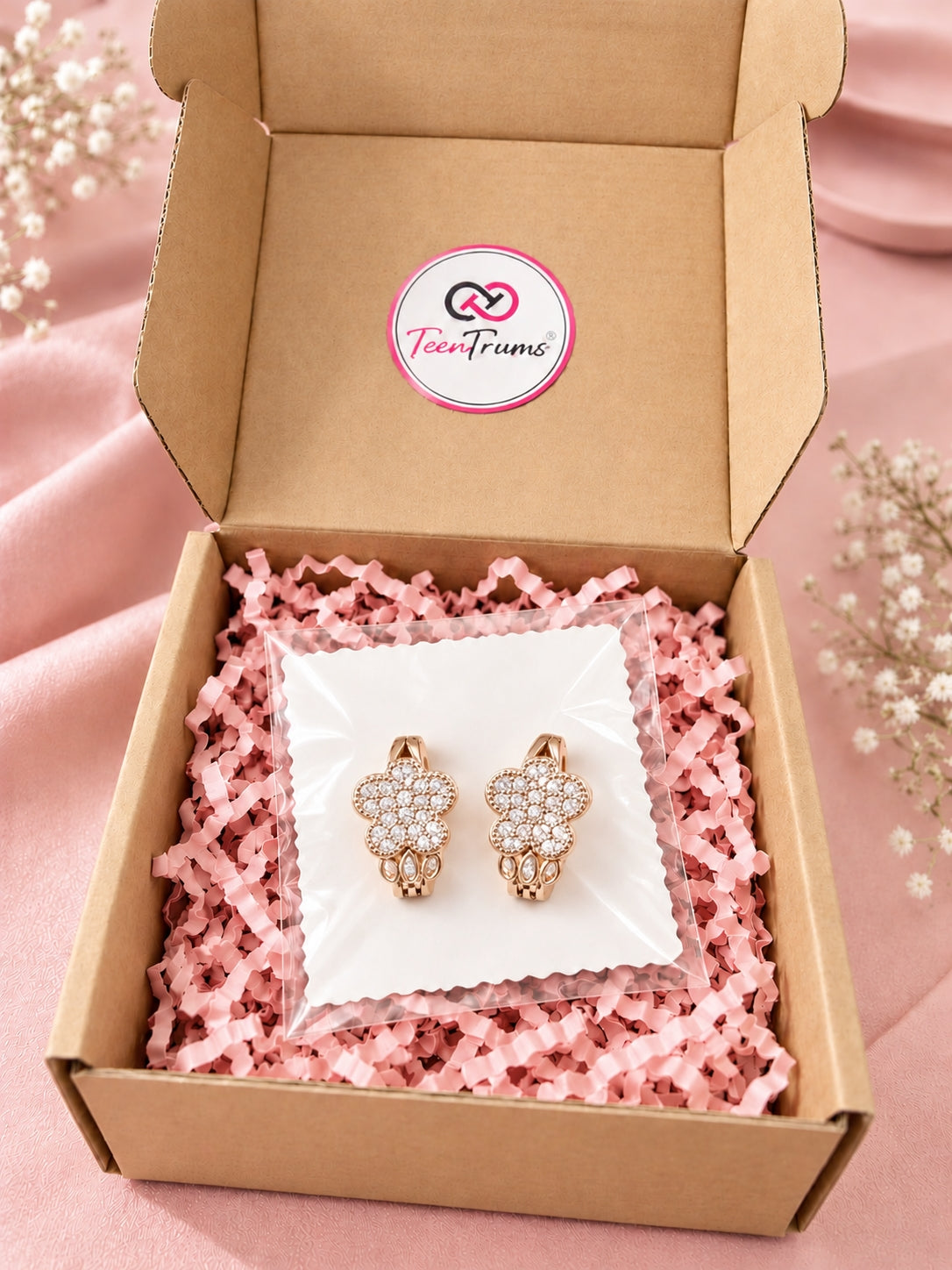 Gold Crystal Earrings- Flower