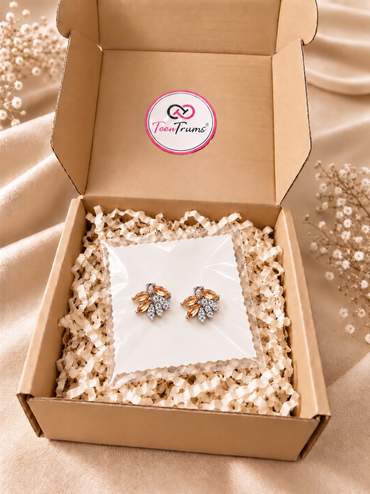 Crystal Cascade Earrings- Peach