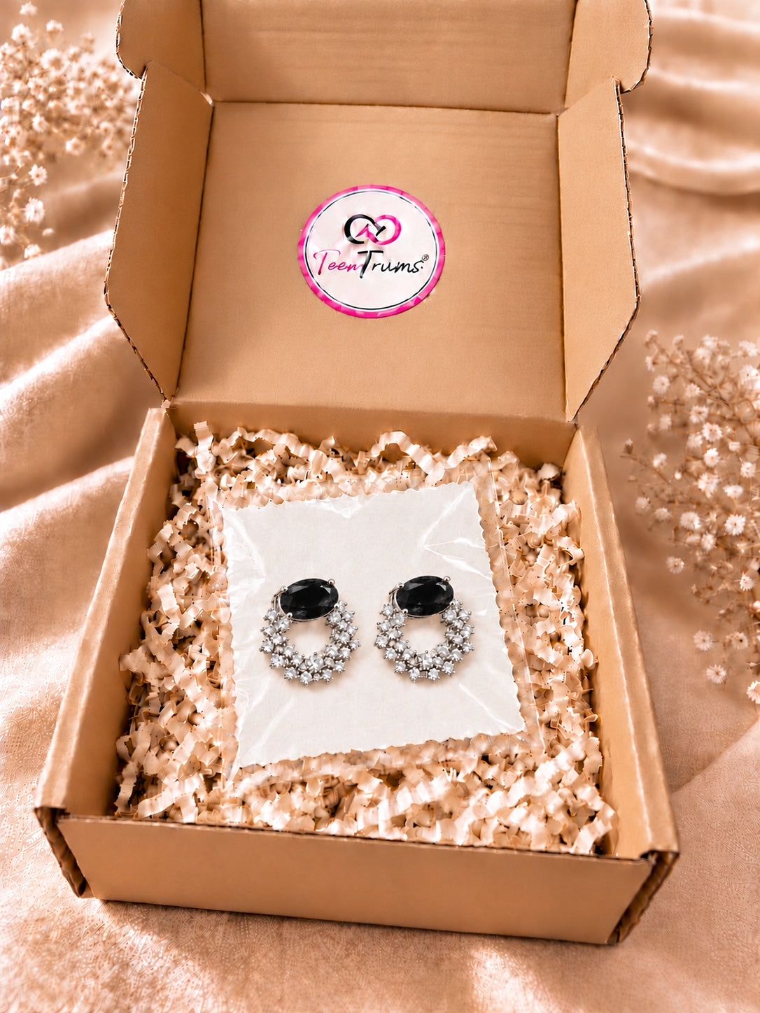 Crystal Hoop Earrings- Black