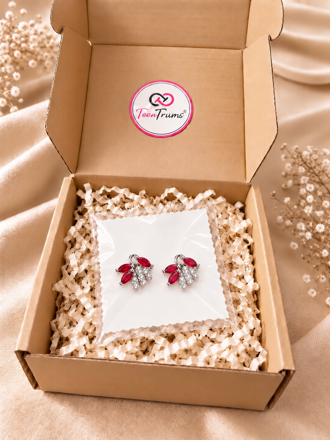 Crystal Cascade Earrings- Red