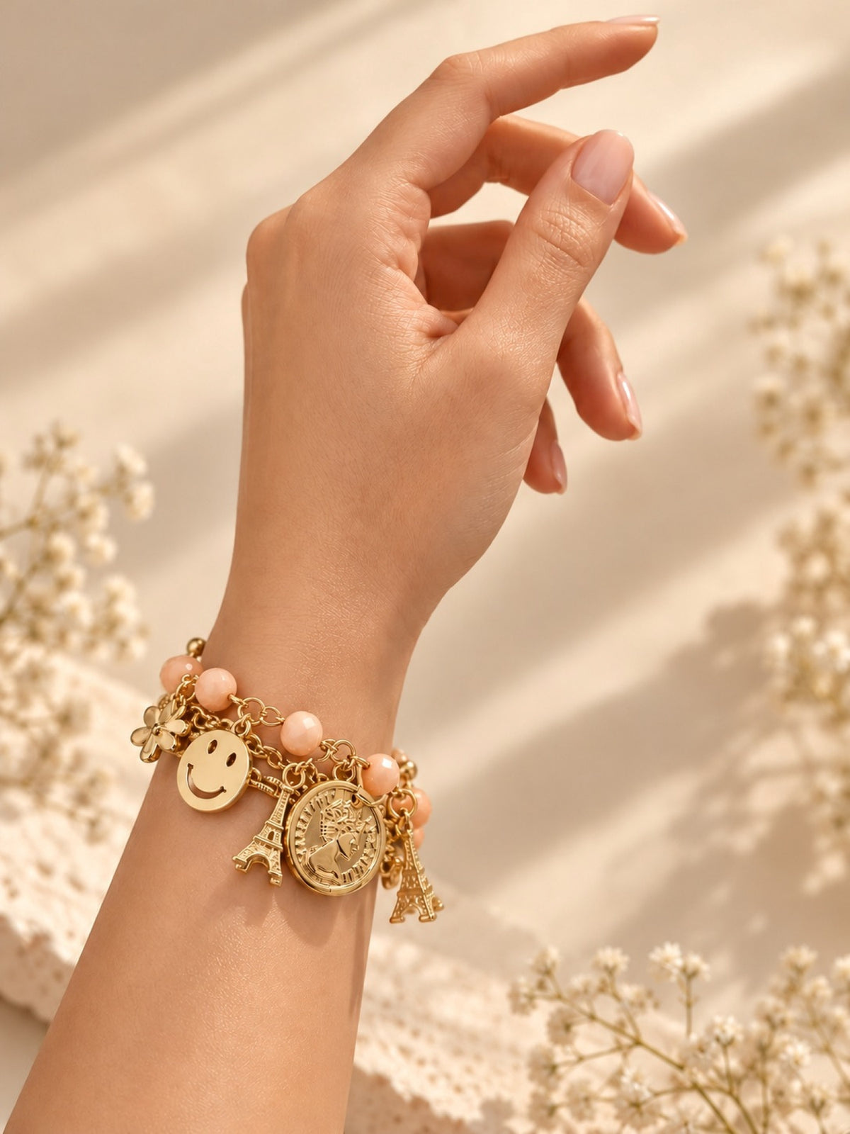 Girls Multi Layered Bracelet - Peach
