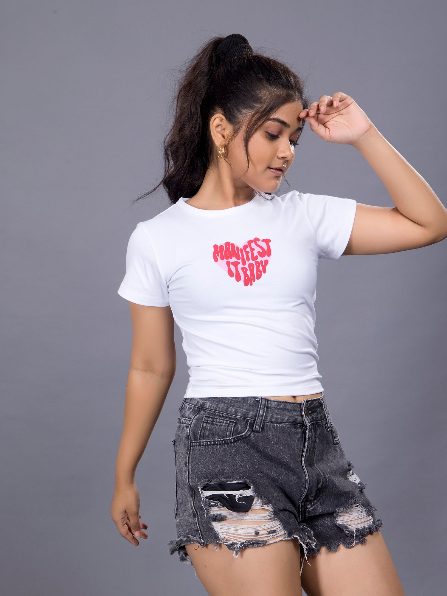 Girls Manifest It Baby Tee - White