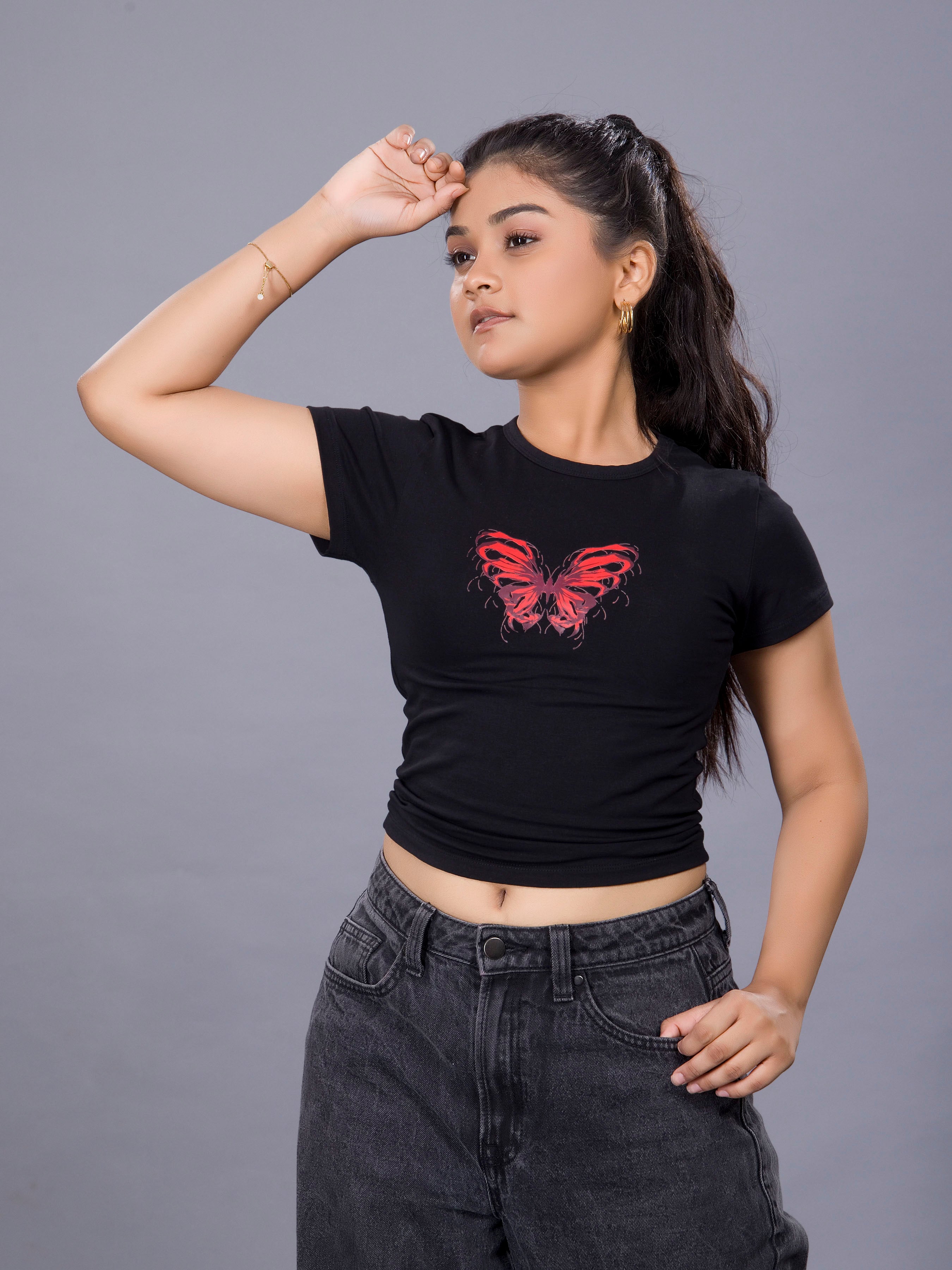 Girls Crimson Chaos Butterfly Tee - Black