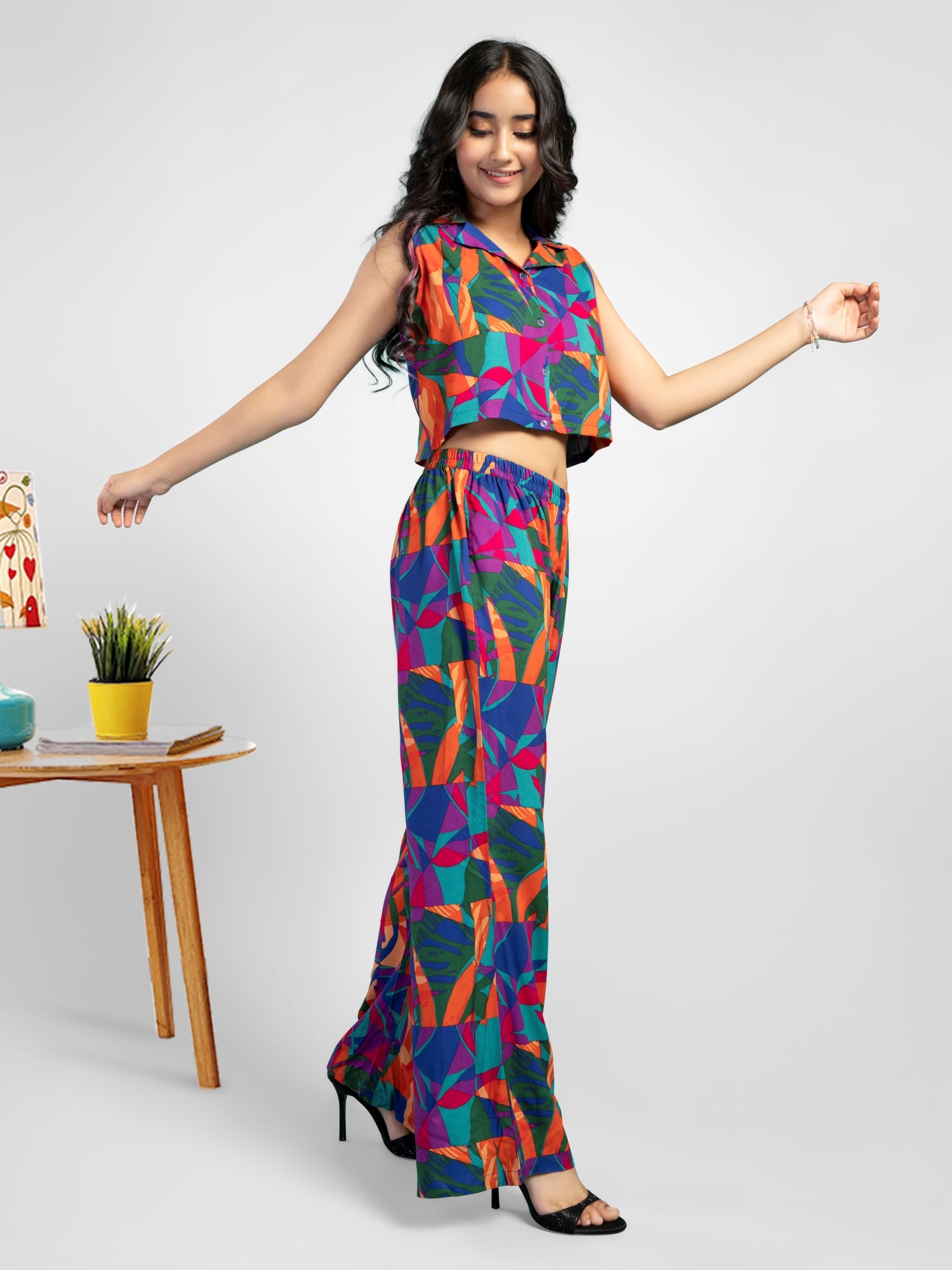 Pop-up color Print Co-ord Set-Multi