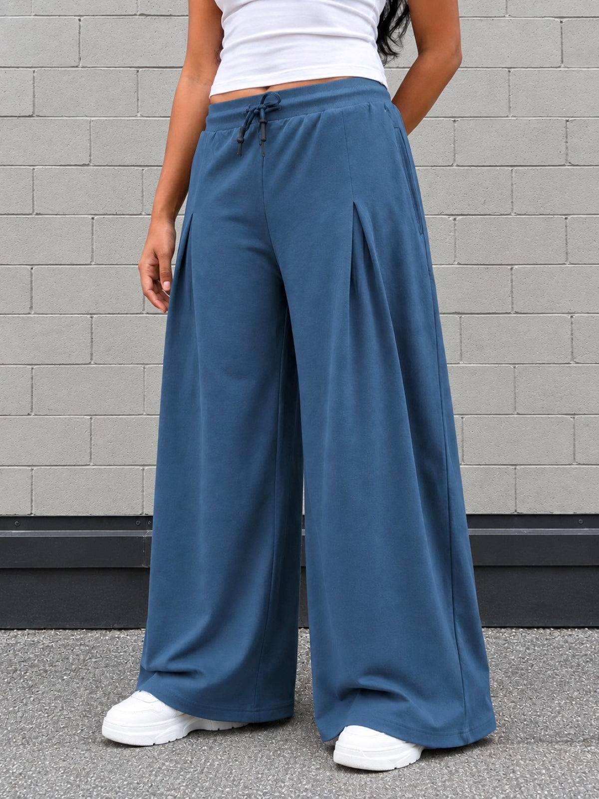 TeenTrums Girls Wide Leg Pleated Track Pants - Blue