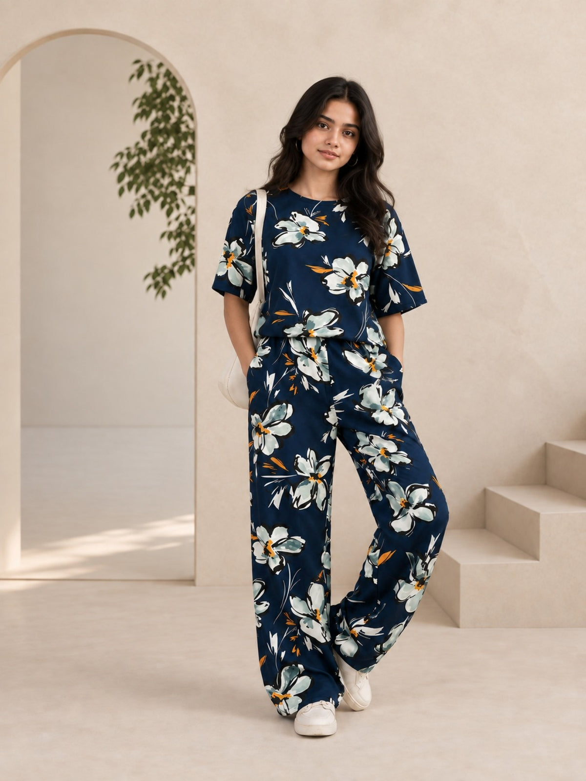 Crocus Print Co-Ord set - Navy