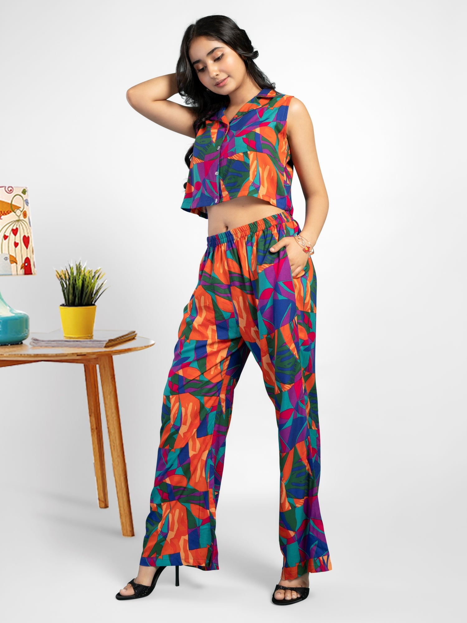 Pop-up color Print Co-ord Set-Multi