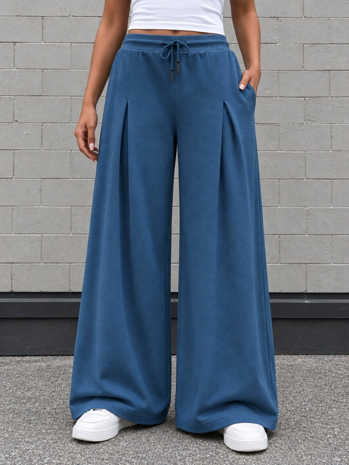 TeenTrums Girls Wide Leg Pleated Track Pants - Blue