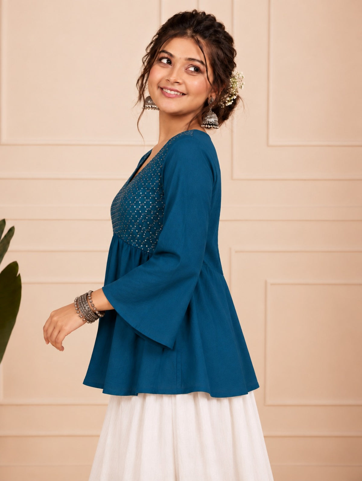 Girls Festive Short Kurti - Navy Blue