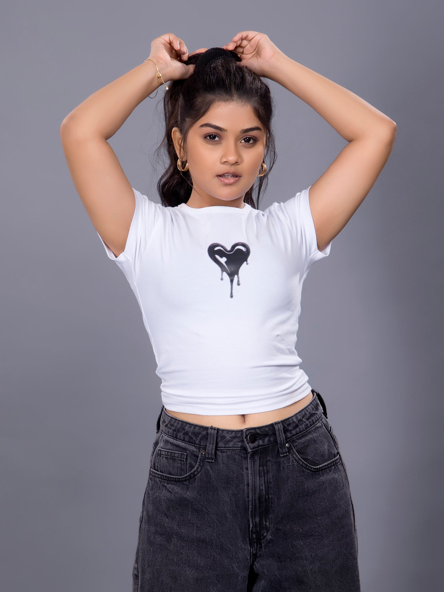 Girls Drip Heart Graphic Tee - White