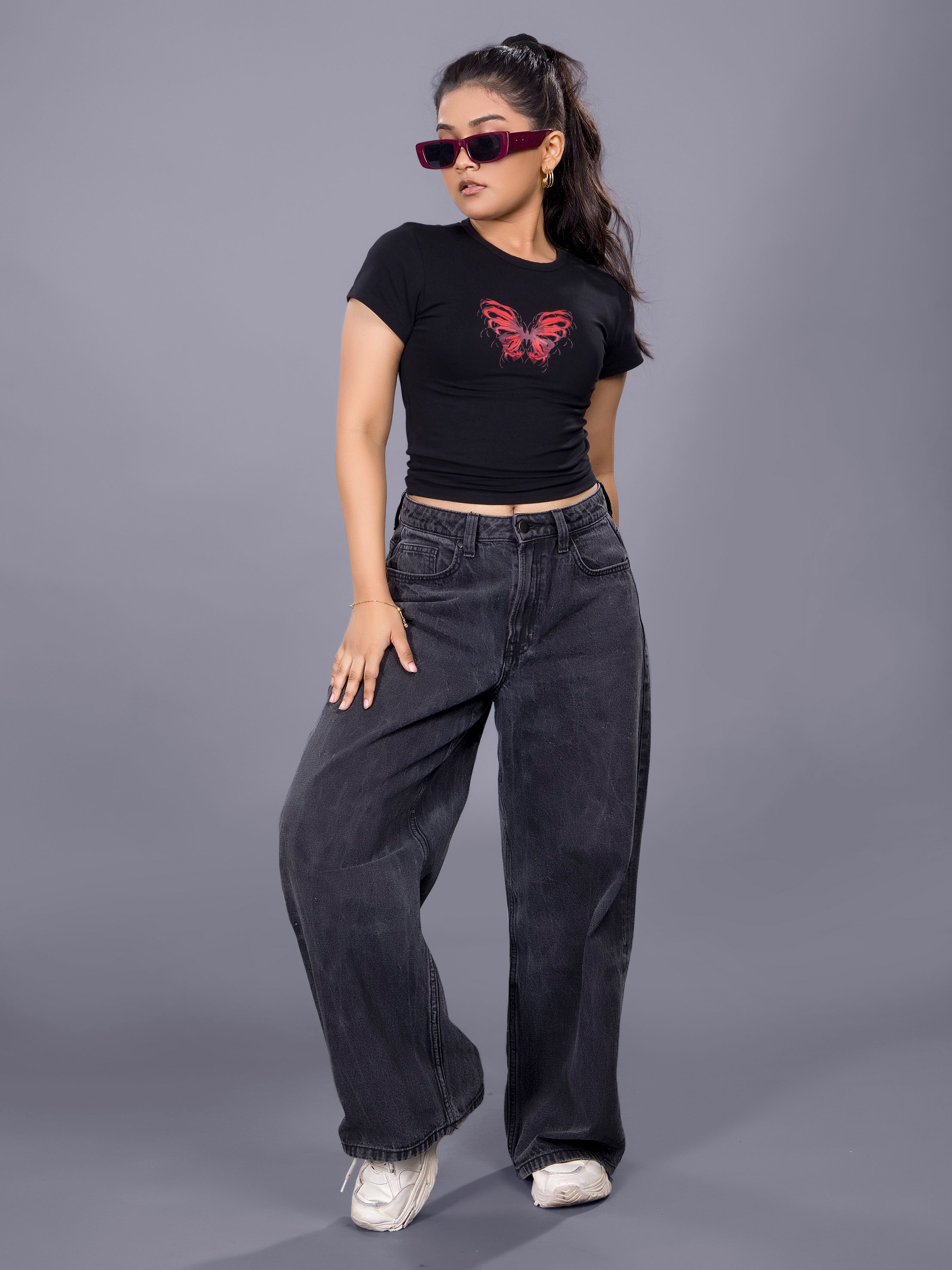 Girls Crimson Chaos Butterfly Tee - Black