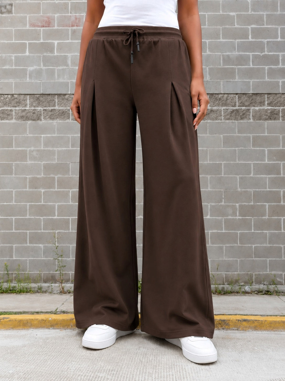 TeenTrums Girls Wide Leg Pleated Track Pants - Brown