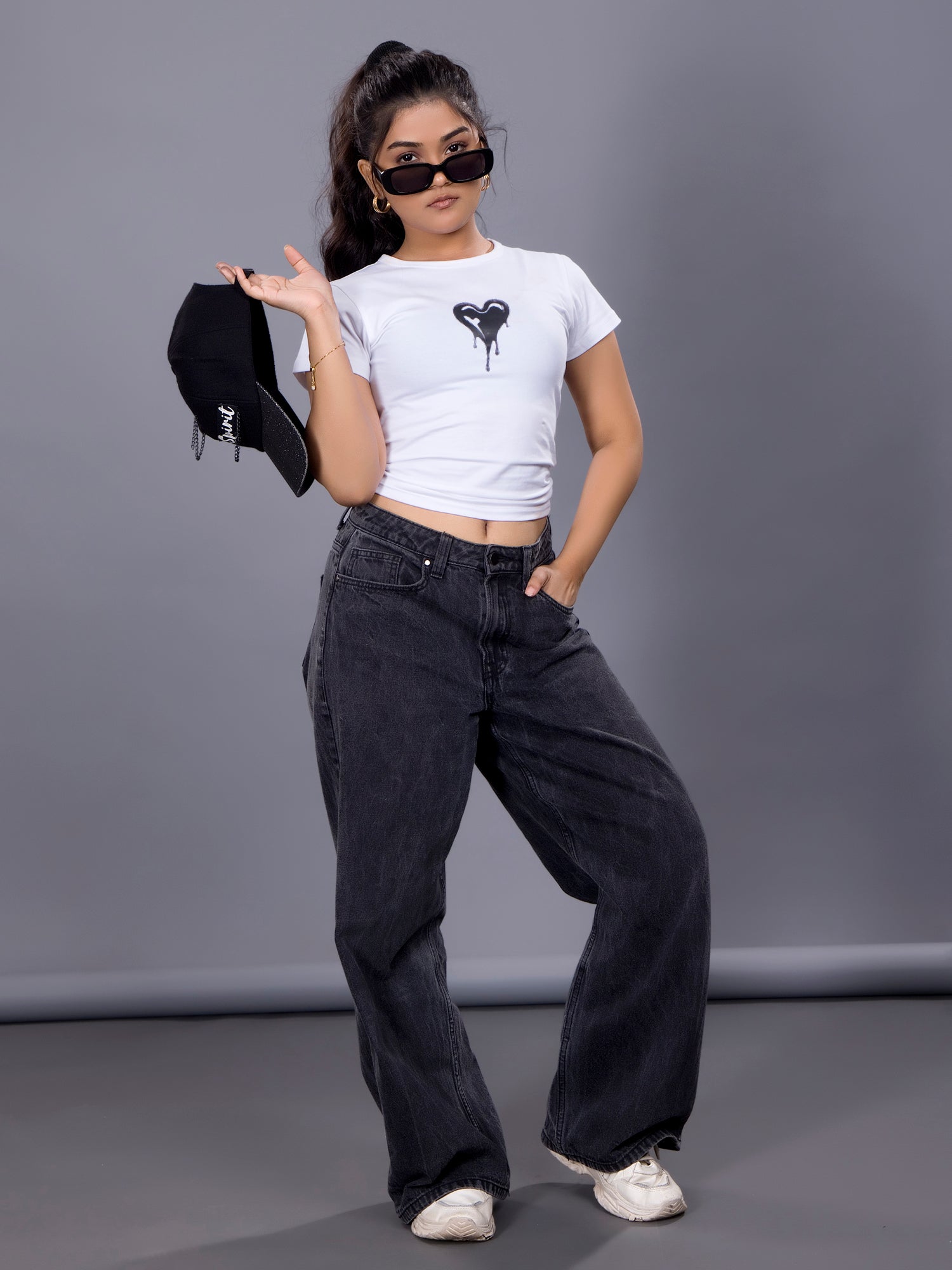 Girls Drip Heart Graphic Tee - White
