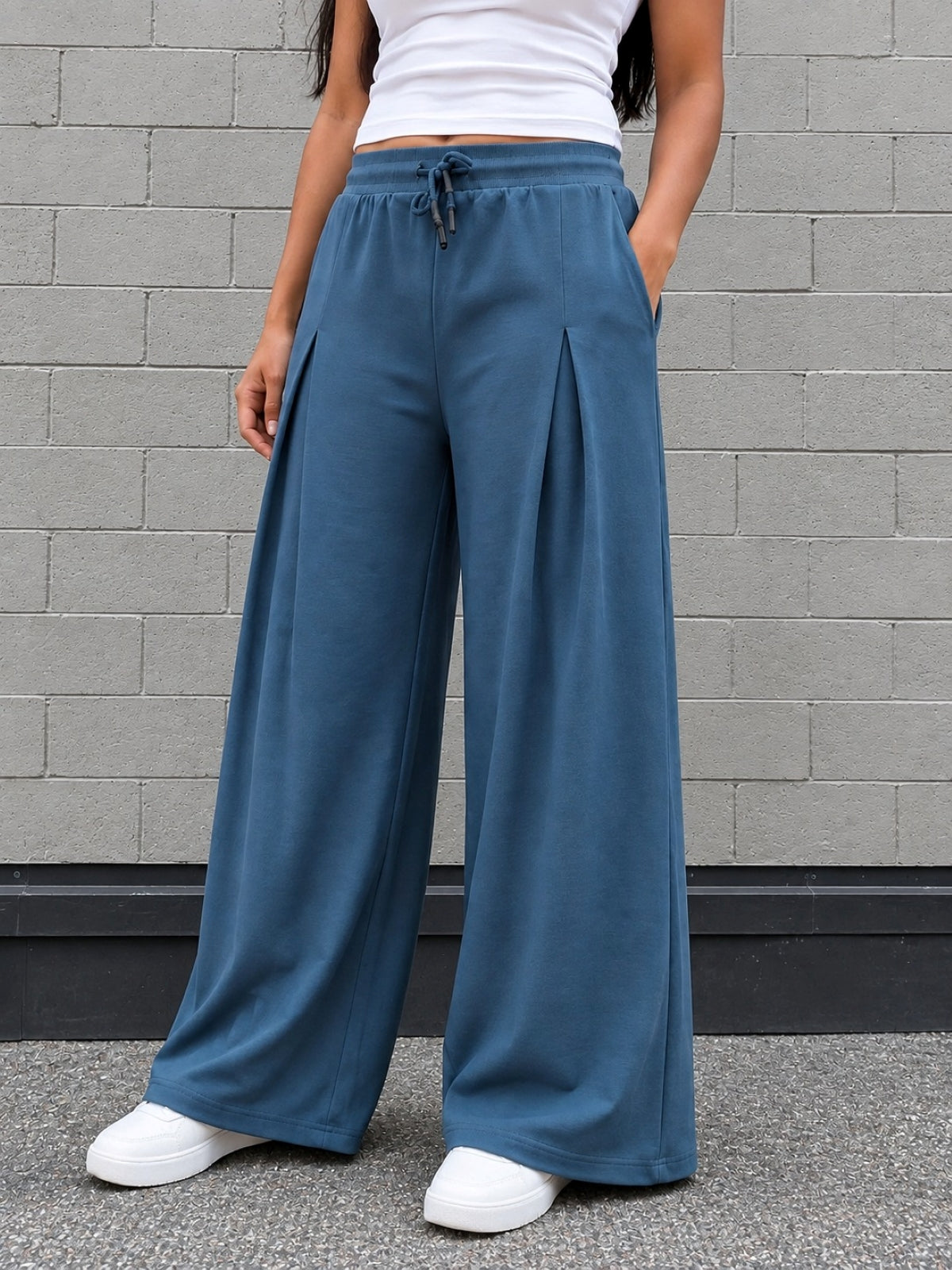 TeenTrums Girls Wide Leg Pleated Track Pants - Blue