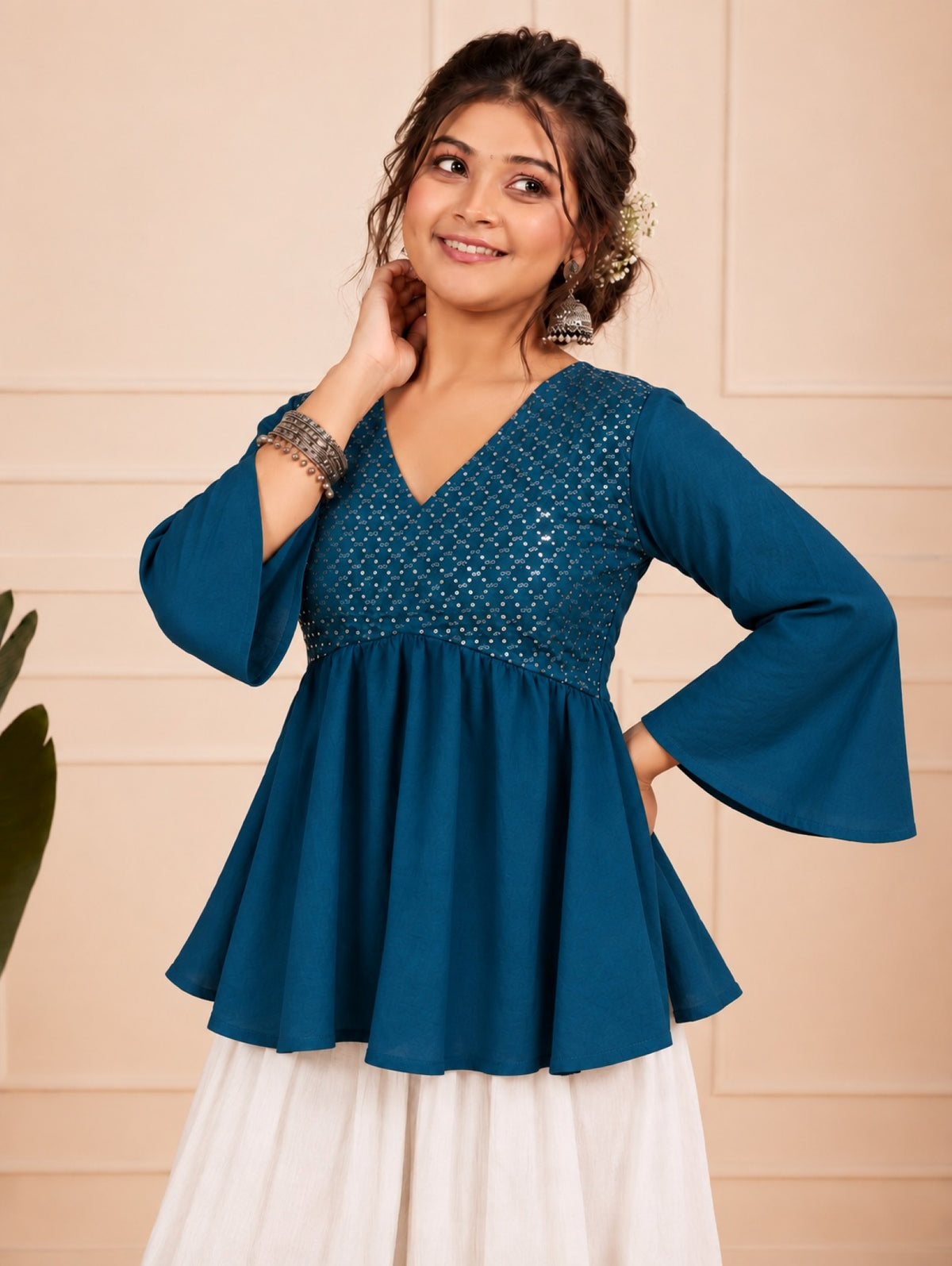 Girls Festive Short Kurti - Navy Blue